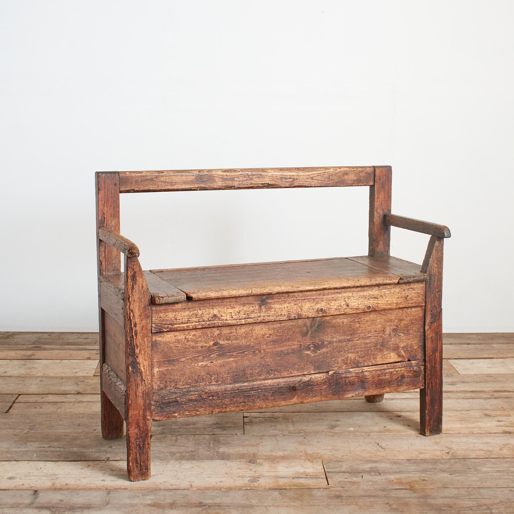 Grand banc ancien en pin français rustique Farmhouse Kitchen Hallway Settle Bench en vente 4