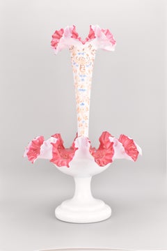 Large Antique French Pink Opaline Glass Epergne Centerpiece