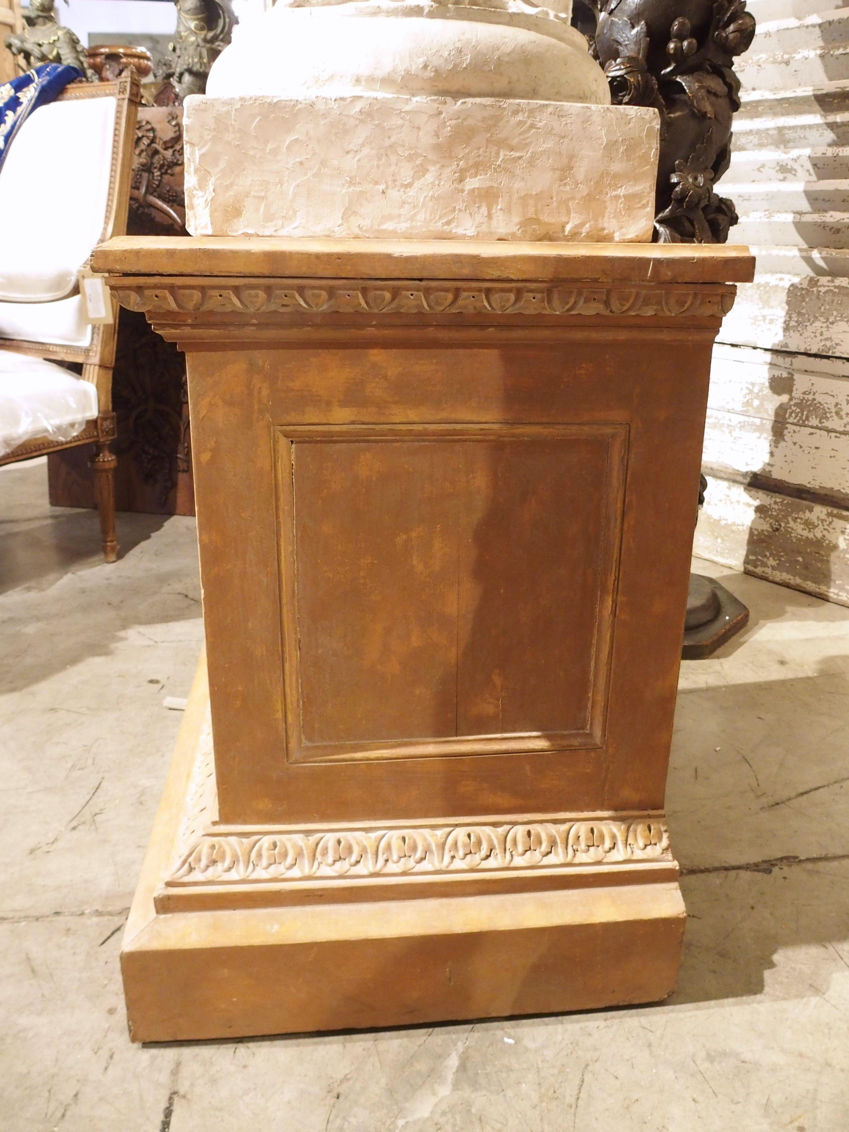 Large Antique French Plaster Pot A Feu Urn on Faux Marble Pedestal, 19th Century For Sale 5