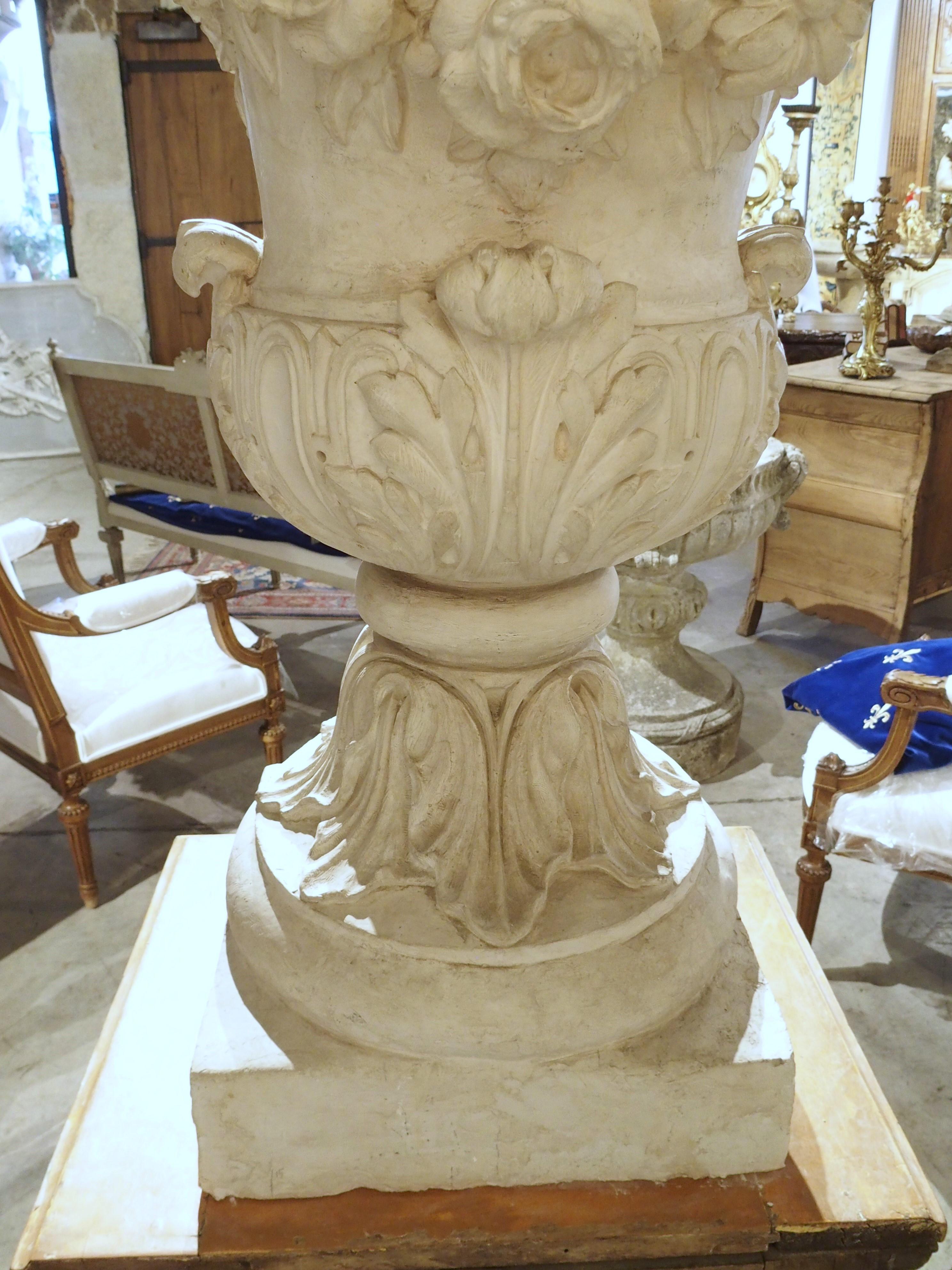 Large Antique French Plaster Pot A Feu Urn on Faux Marble Pedestal, 19th Century For Sale 10