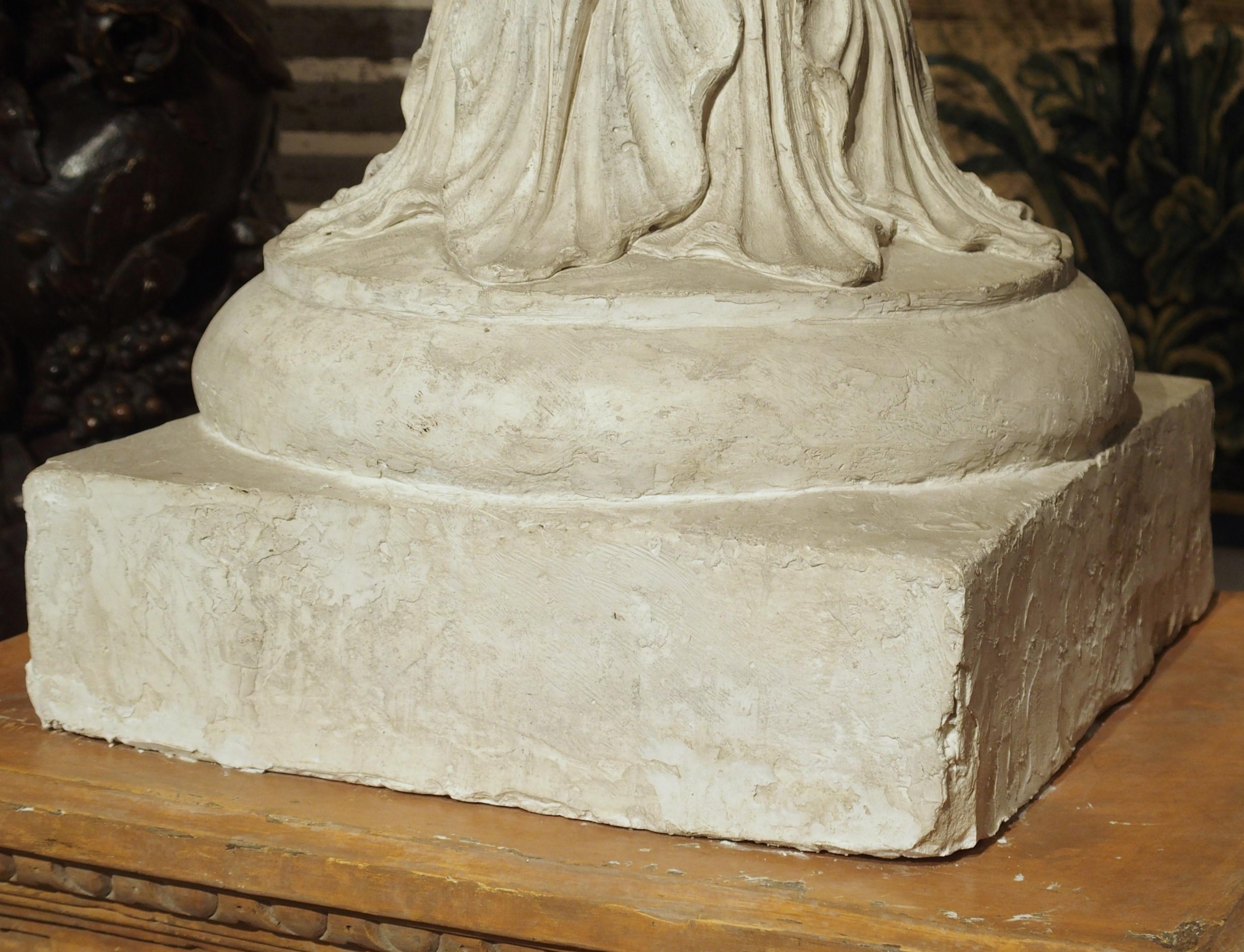 Large Antique French Plaster Pot A Feu Urn on Faux Marble Pedestal, 19th Century For Sale 14