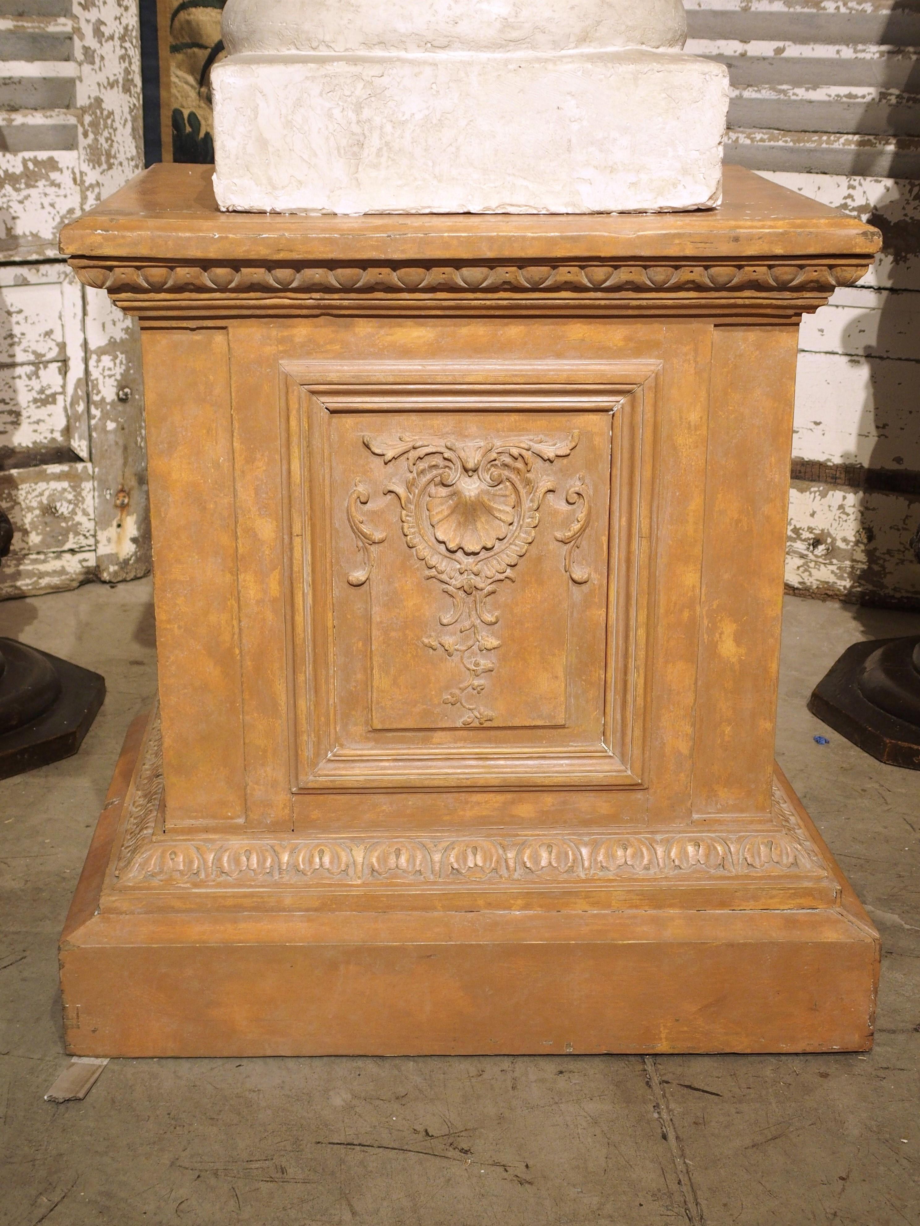 Louis XIV Large Antique French Plaster Pot A Feu Urn on Faux Marble Pedestal, 19th Century For Sale