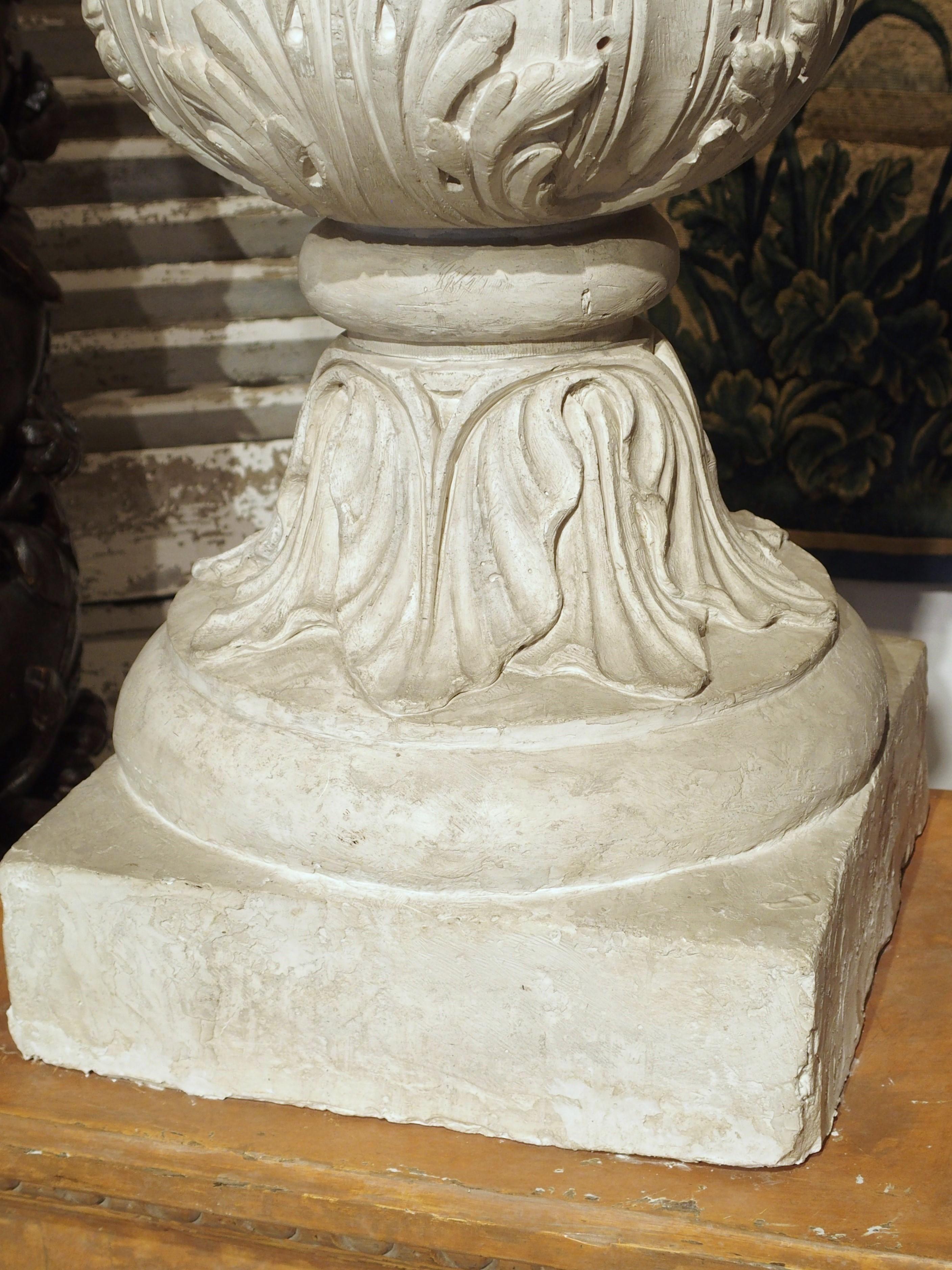 Large Antique French Plaster Pot A Feu Urn on Faux Marble Pedestal, 19th Century For Sale 3