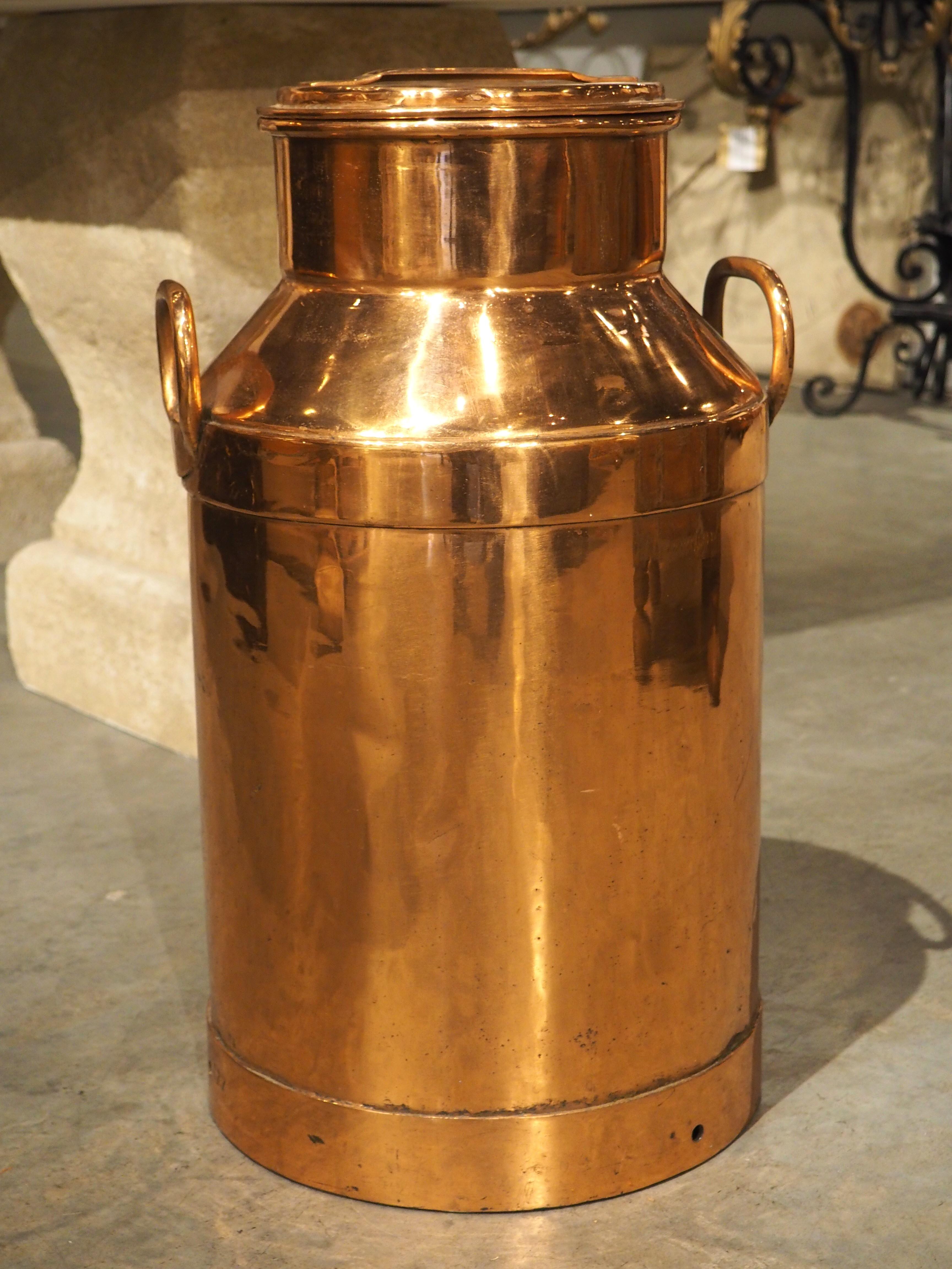 Large Antique French Polished Copper Milk Container 