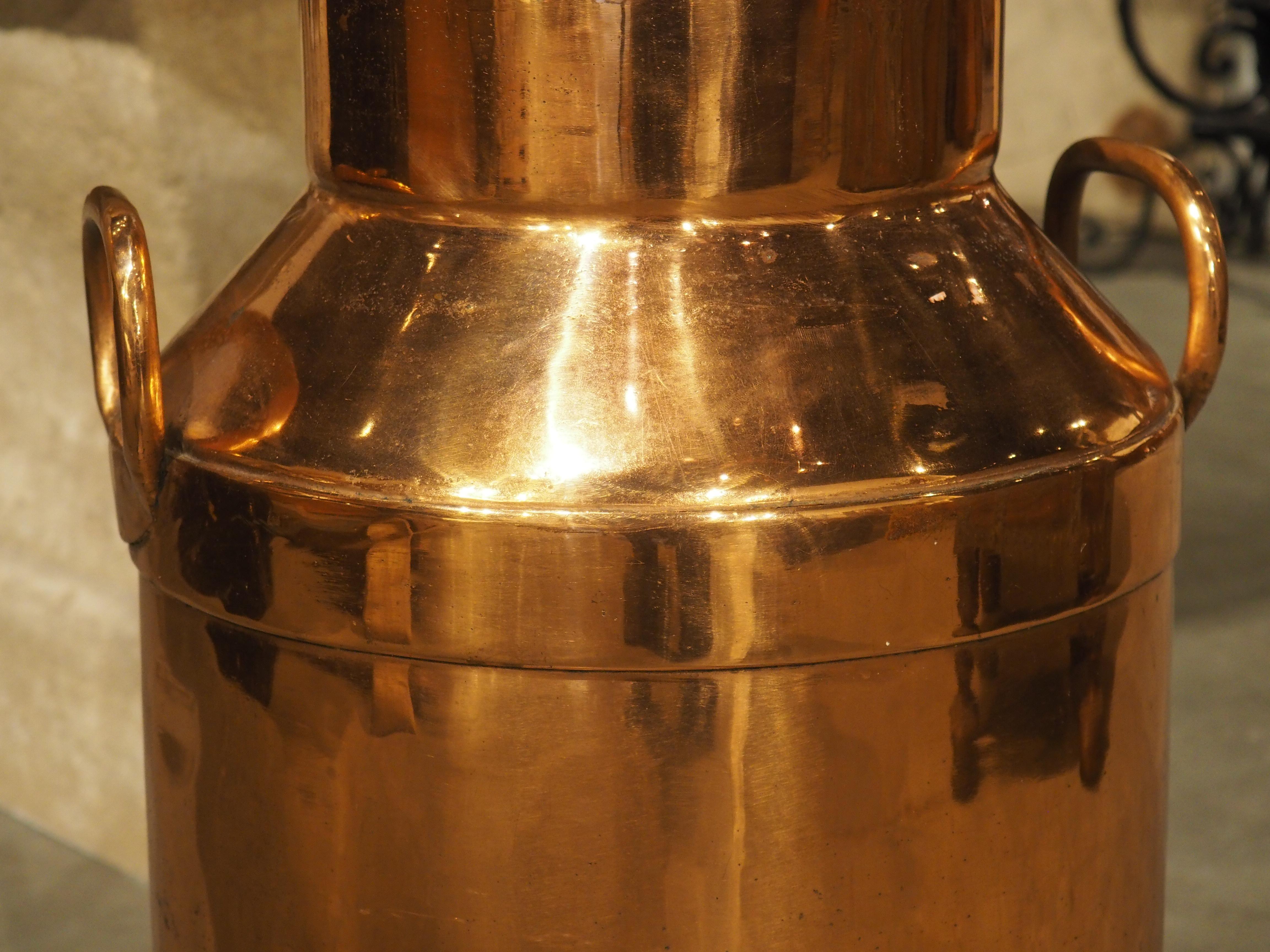Large Antique French Polished Copper Milk Container 