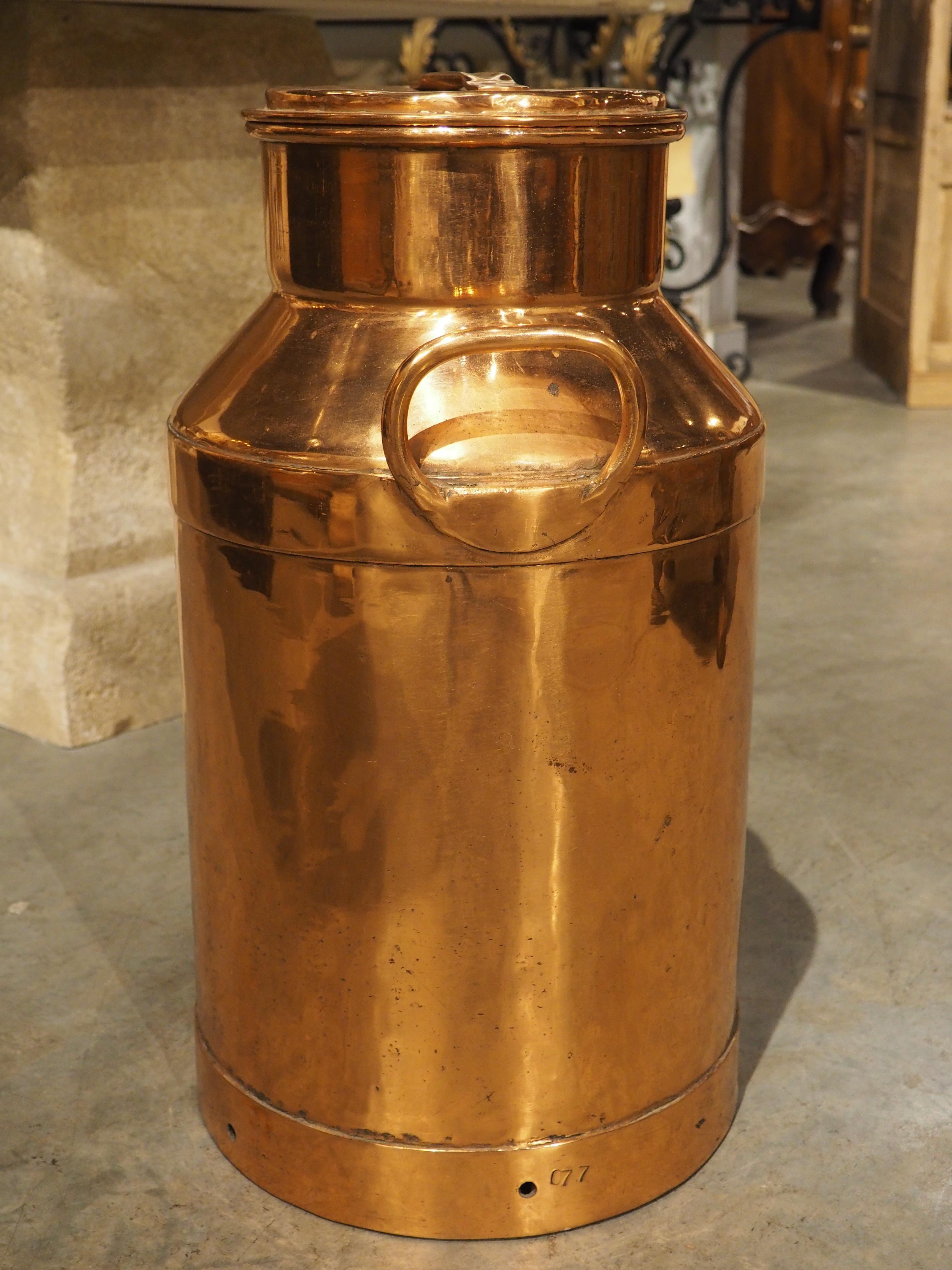Metal Large Antique French Polished Copper Milk Container 