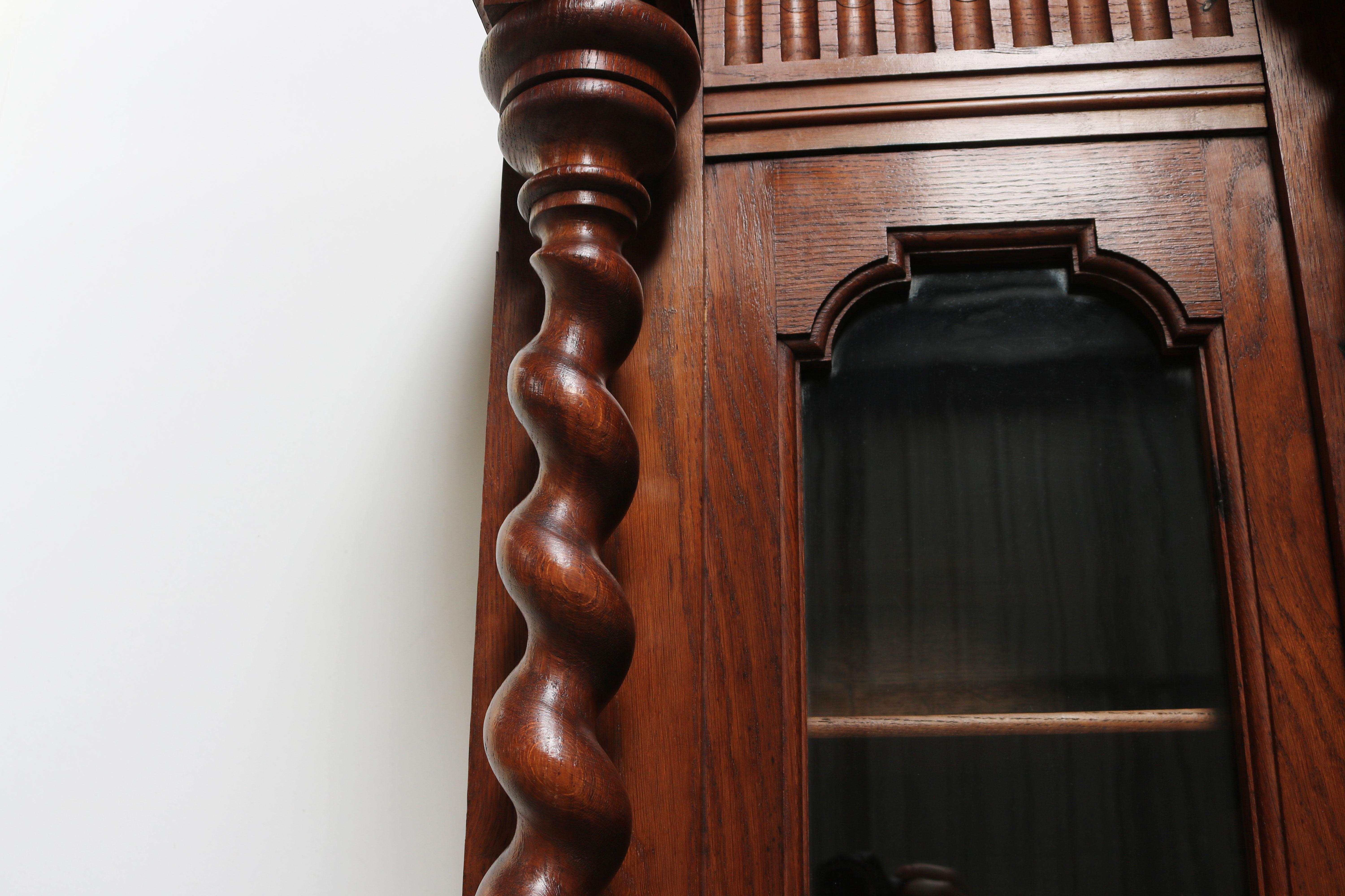 Large Antique French Renaissance Bookcase Cabinet 19th Century Barley Twist Oak For Sale 3