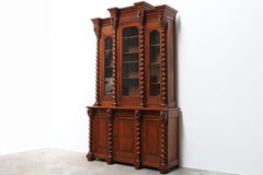 Large Antique French Renaissance Bookcase Cabinet 19th Century Barley Twist Oak