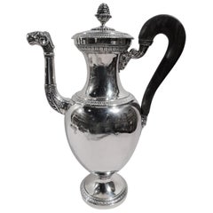 Large Antique French Restauration Etruscan Silver Coffeepot