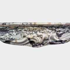 Large Antique French Rococo Breche Violette Marble Fireplace Mantel