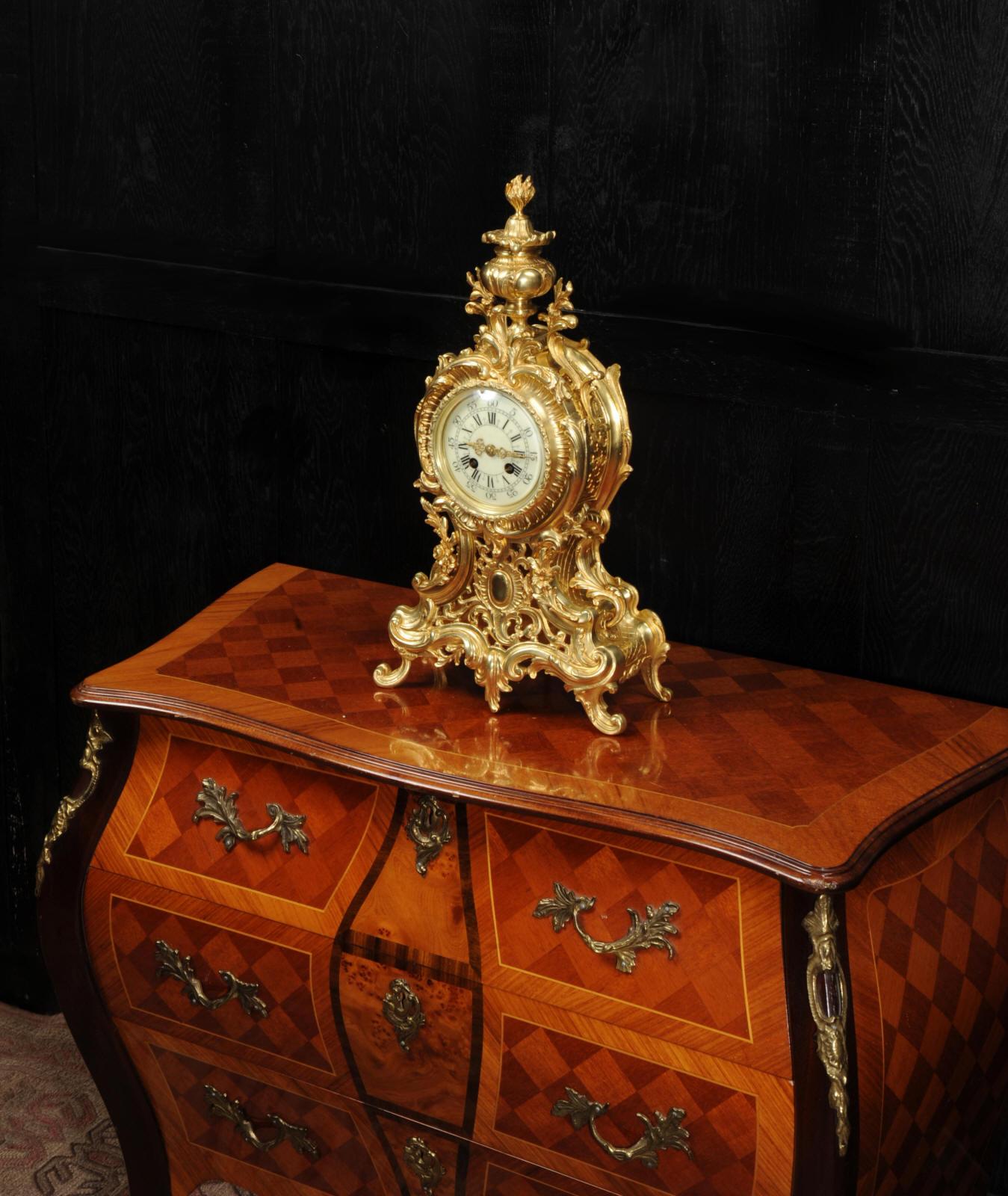 Gilt Large Antique French Rococo Clock by A D Mougin