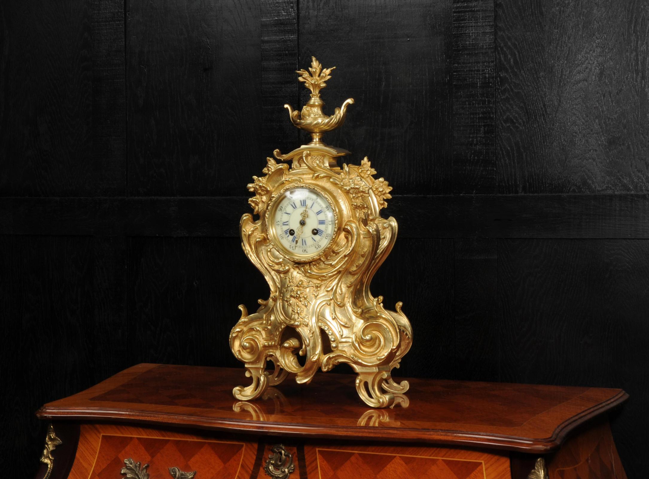 Gilt Large Antique French Rococo Clock For Sale
