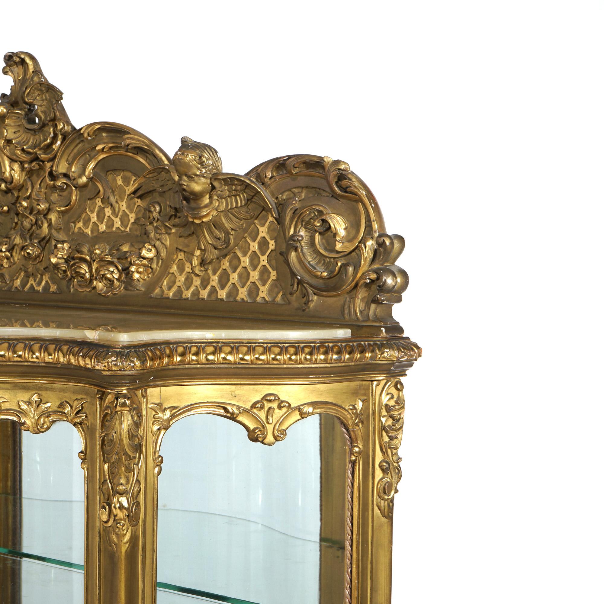 Large Antique French Rococo Figural Gold Giltwood Mirrored Display Vitrine 19thC 7