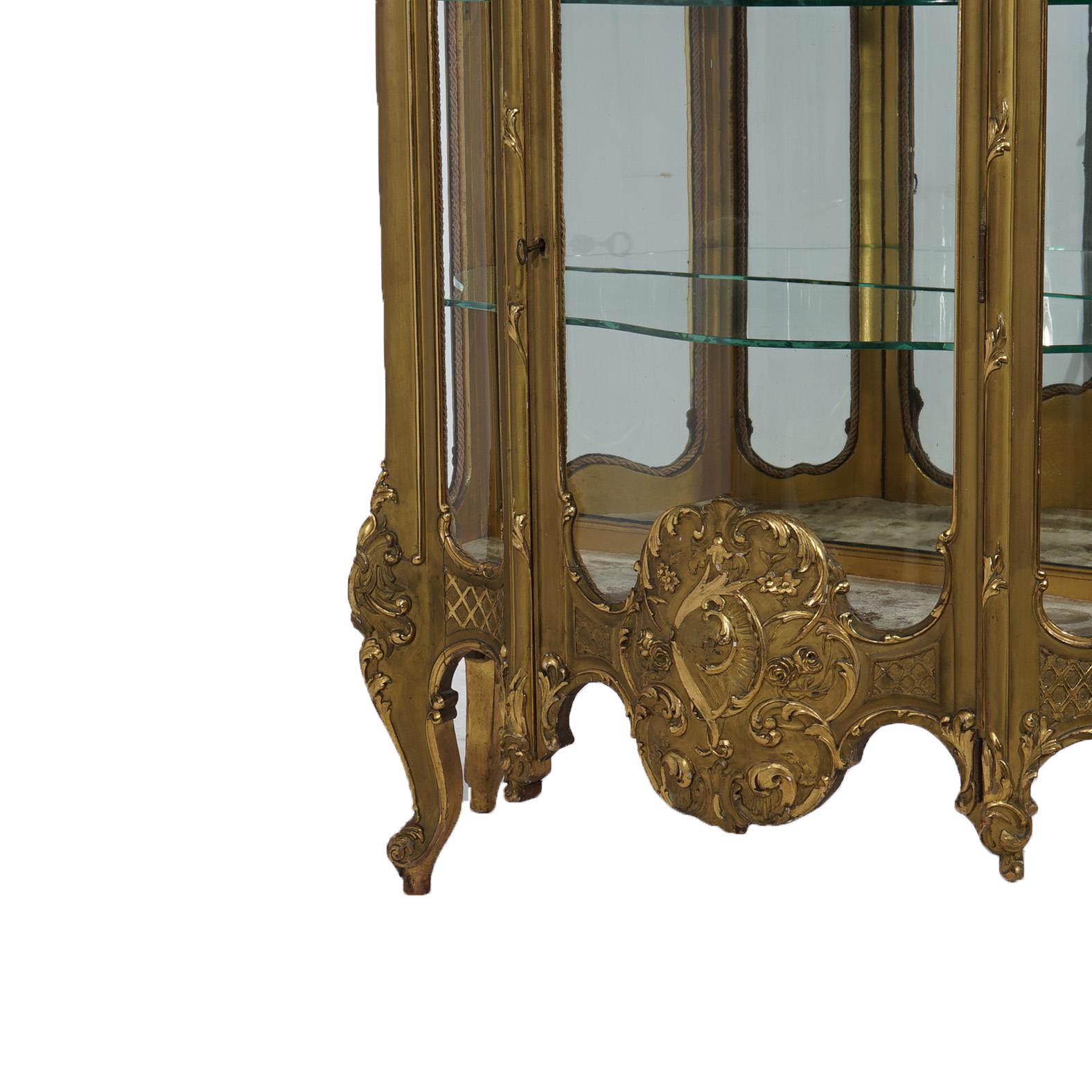 19th Century Large Antique French Rococo Figural Gold Giltwood Mirrored Display Vitrine 19thC