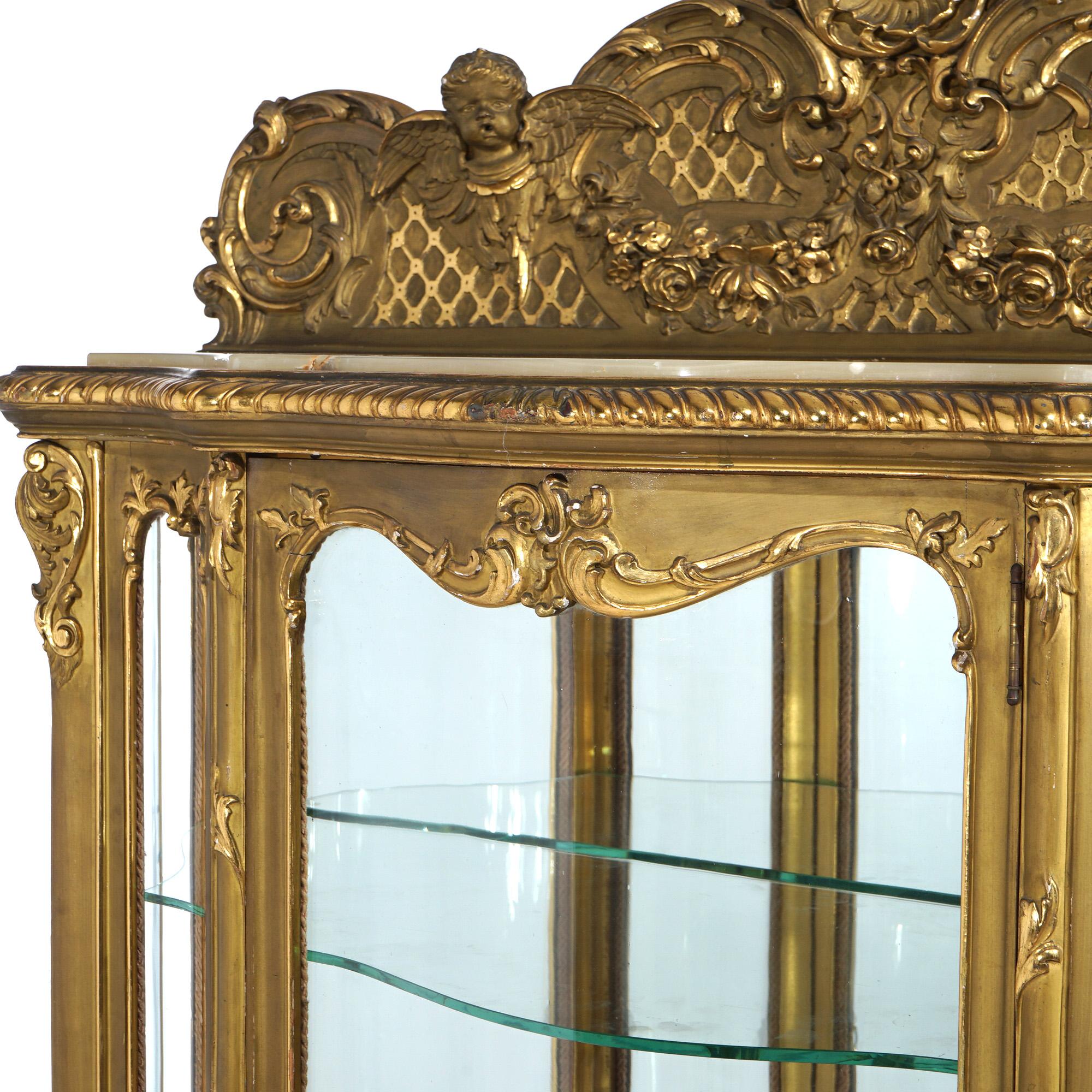 Large Antique French Rococo Figural Gold Giltwood Mirrored Display Vitrine 19thC 3