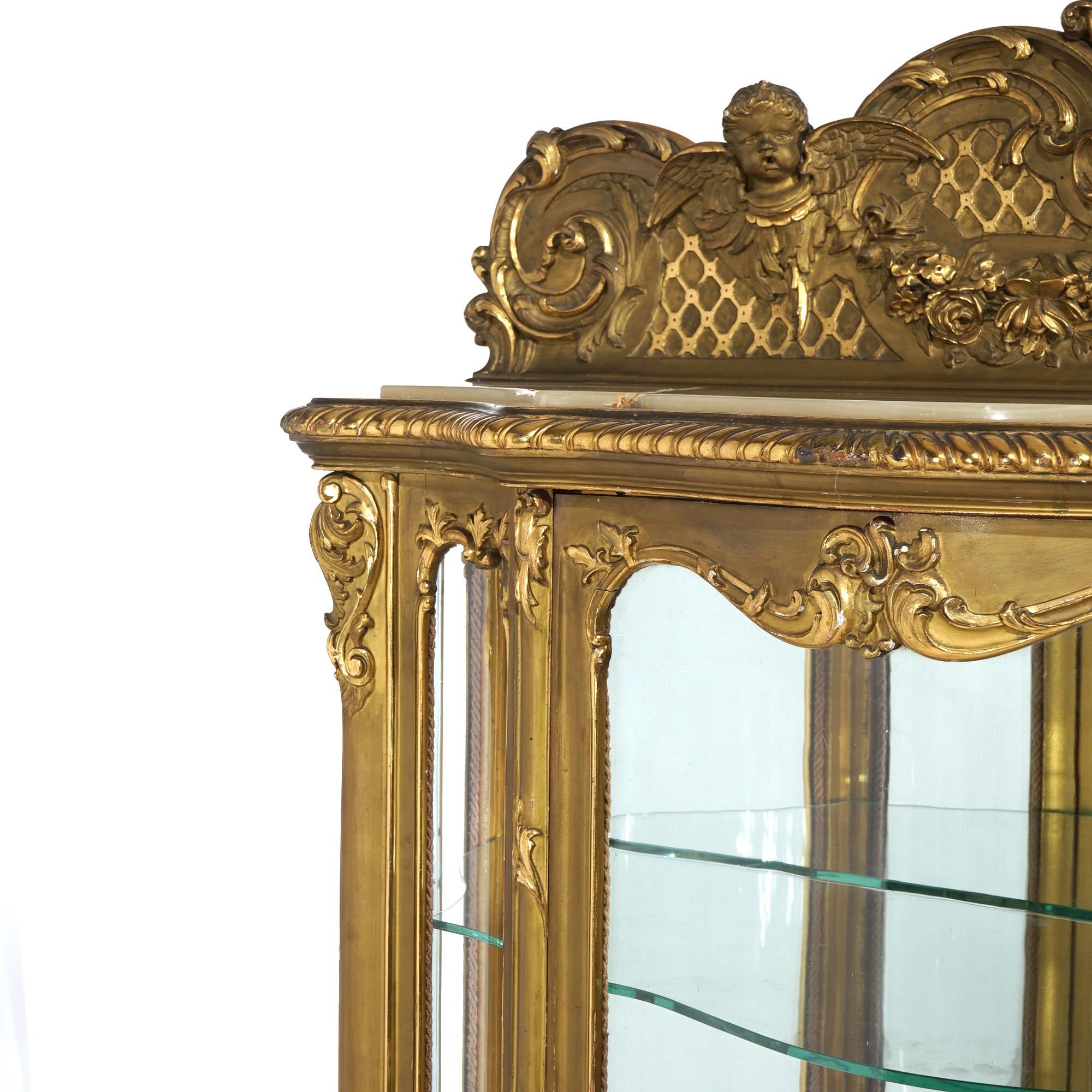 Large Antique French Rococo Figural Gold Giltwood Mirrored Display Vitrine 19thC 4