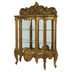 Large Antique French Rococo Figural Gold Giltwood Mirrored Display Vitrine 19thC