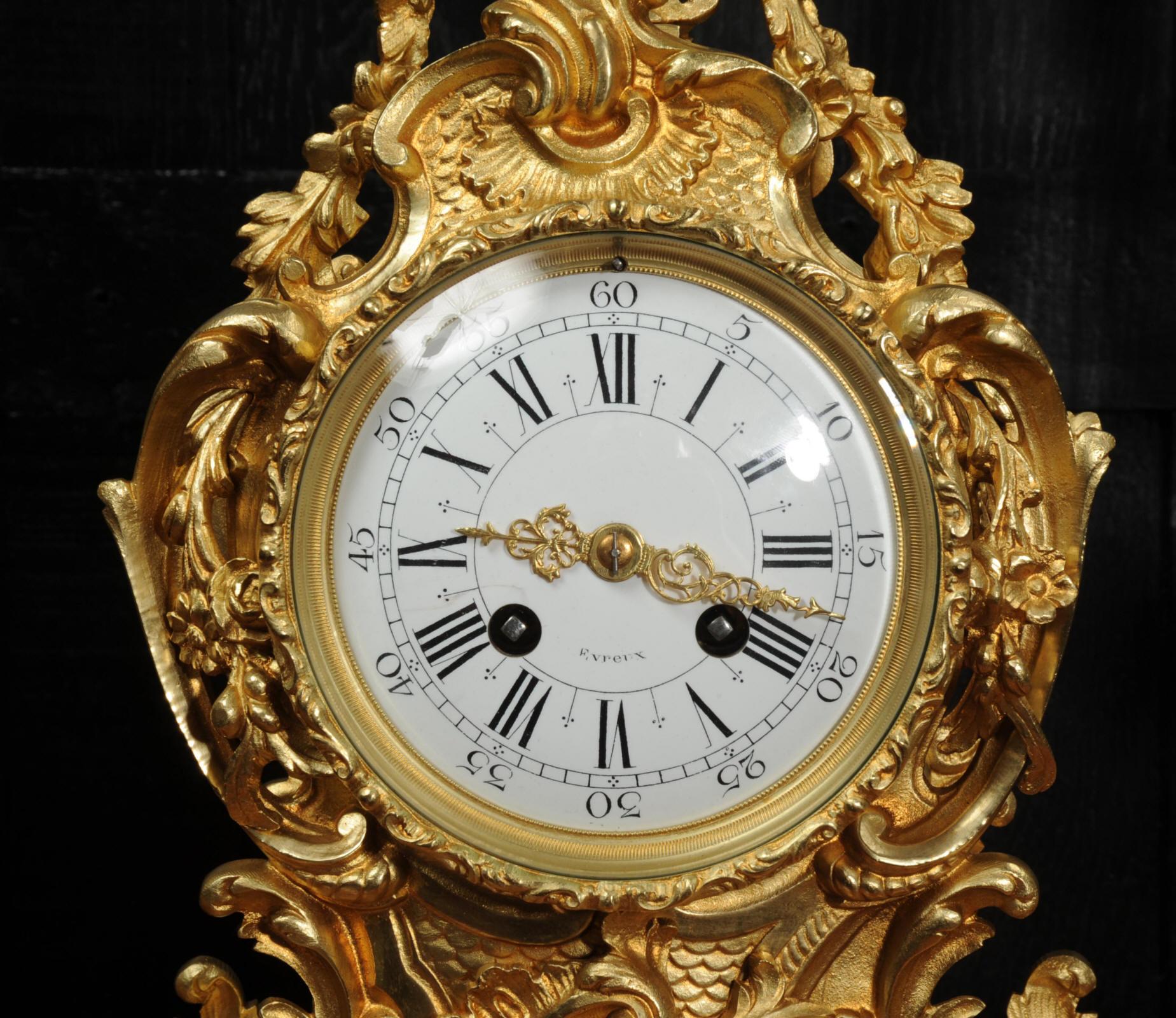 Large Antique French Rococo Gilt Bronze Clock Set 10