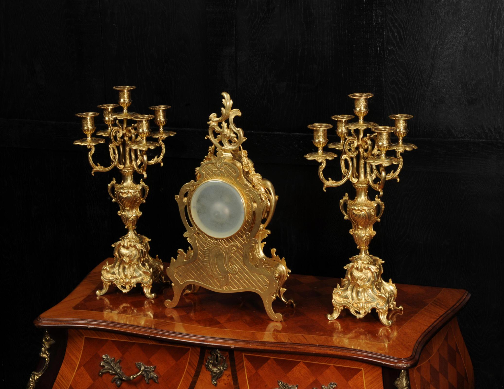 Large Antique French Rococo Gilt Bronze Clock Set 11