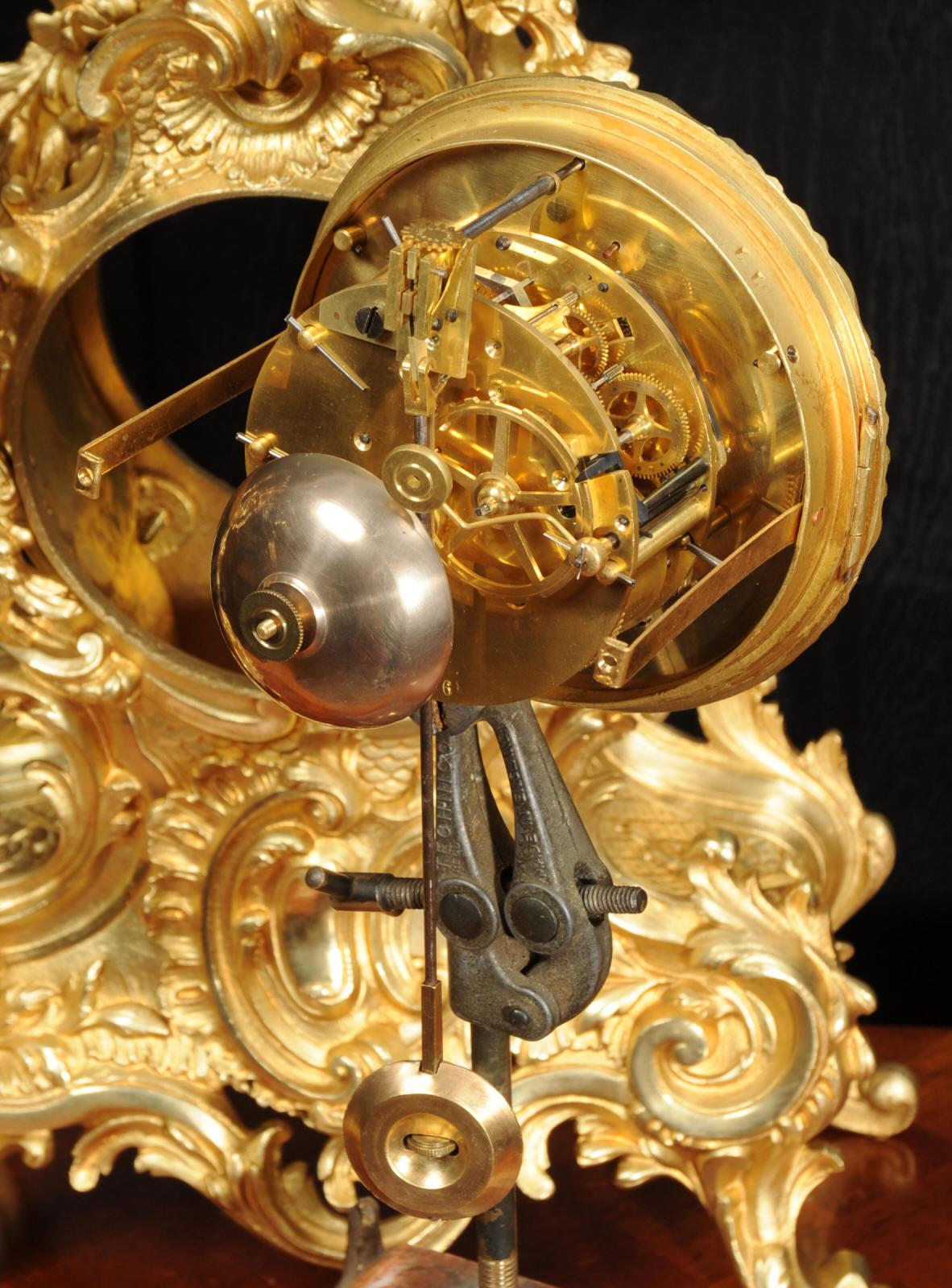 Large Antique French Rococo Gilt Bronze Clock Set 15