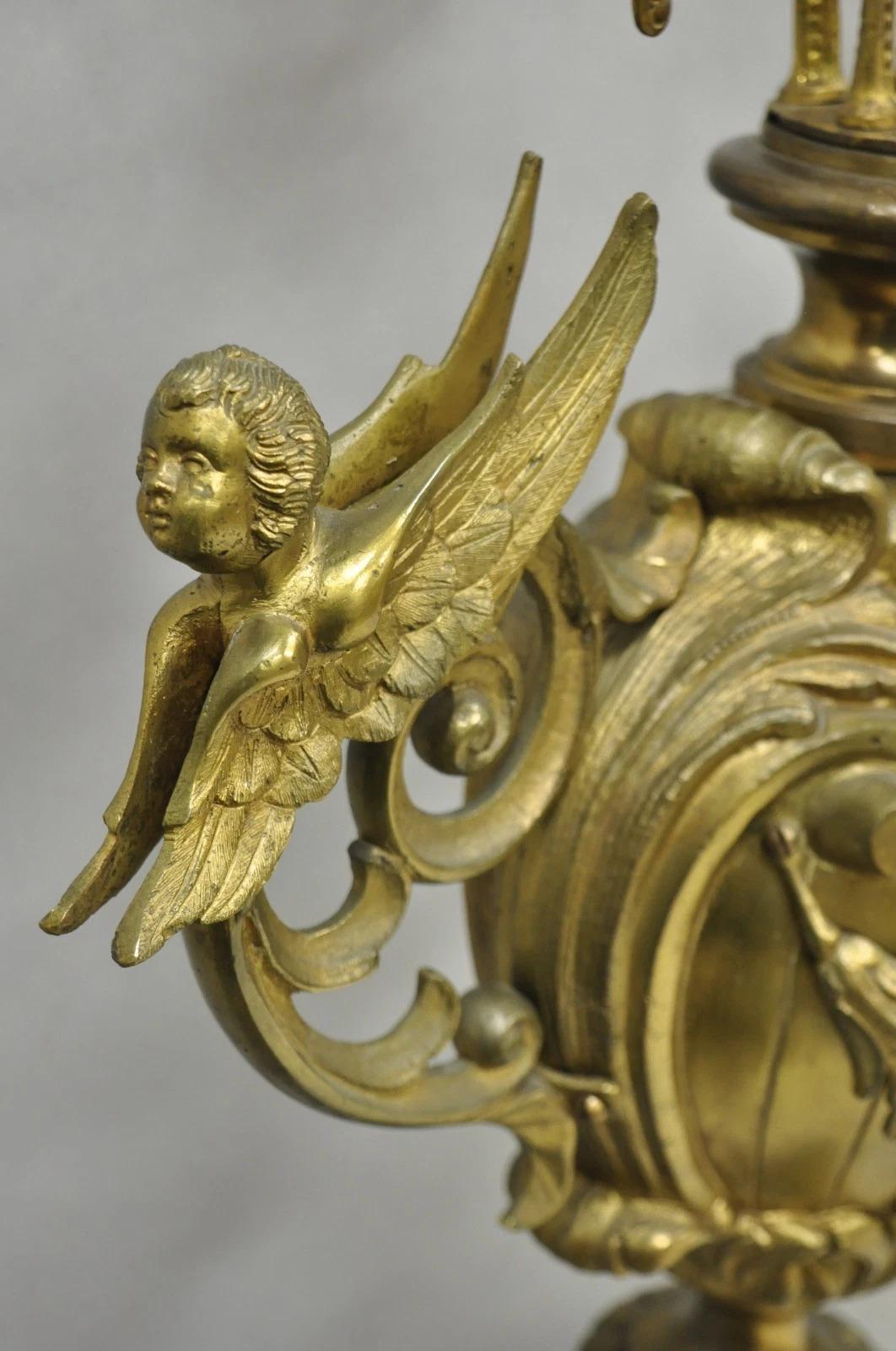 Grande Antique French Rococo Louis XV Figural Querubín Bronce Candelabro Lámparas Pareja Desconocido en venta