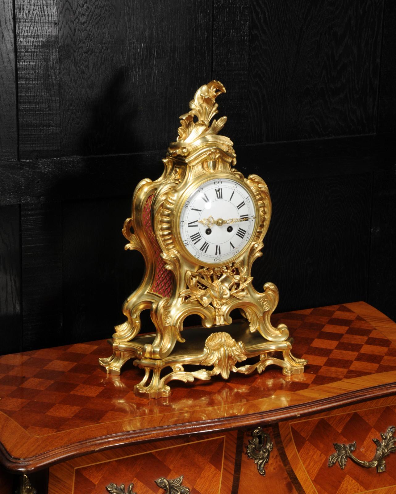 Large Antique French Rococo Ormolu Clock 6