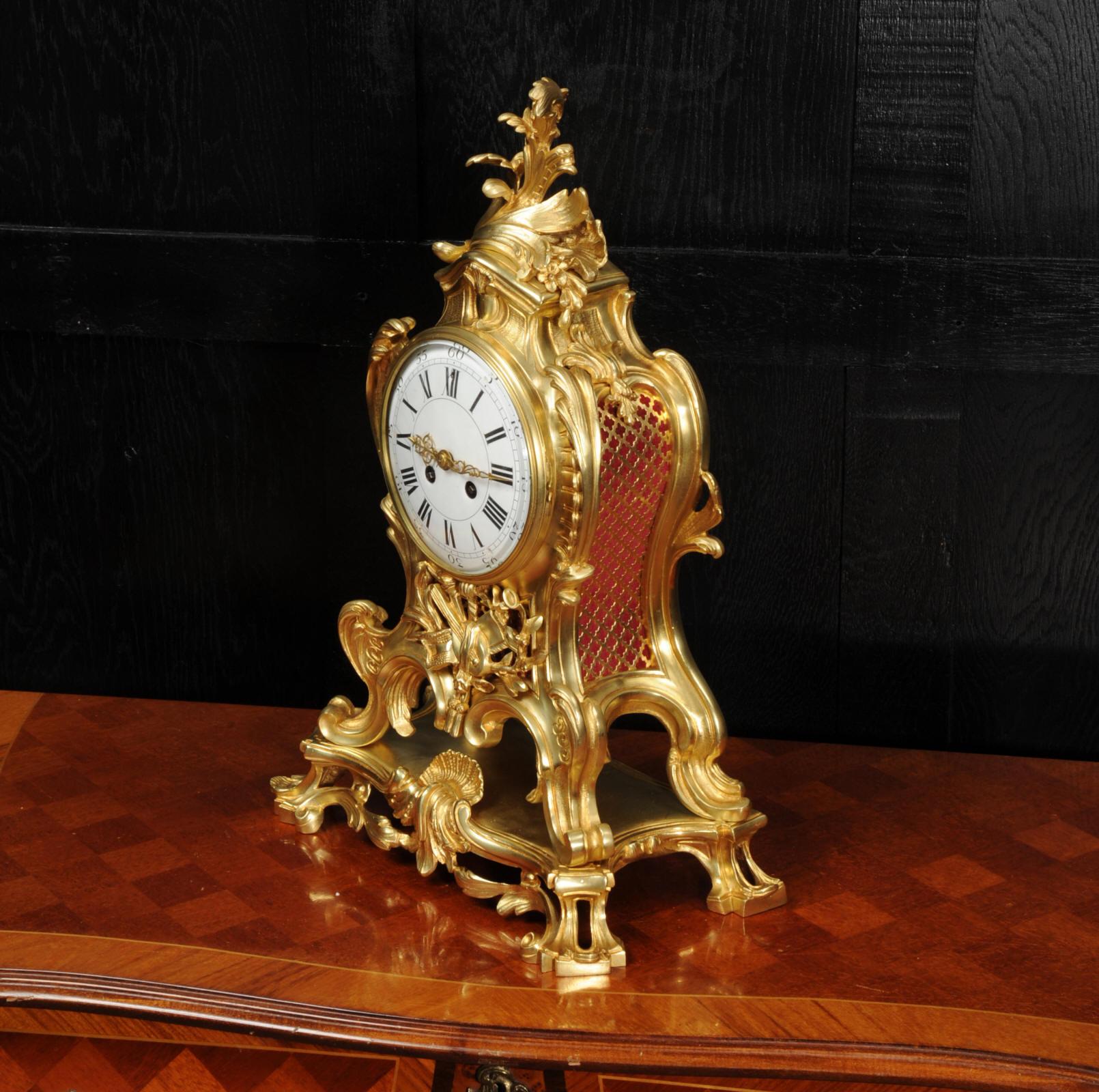 Large Antique French Rococo Ormolu Clock 7