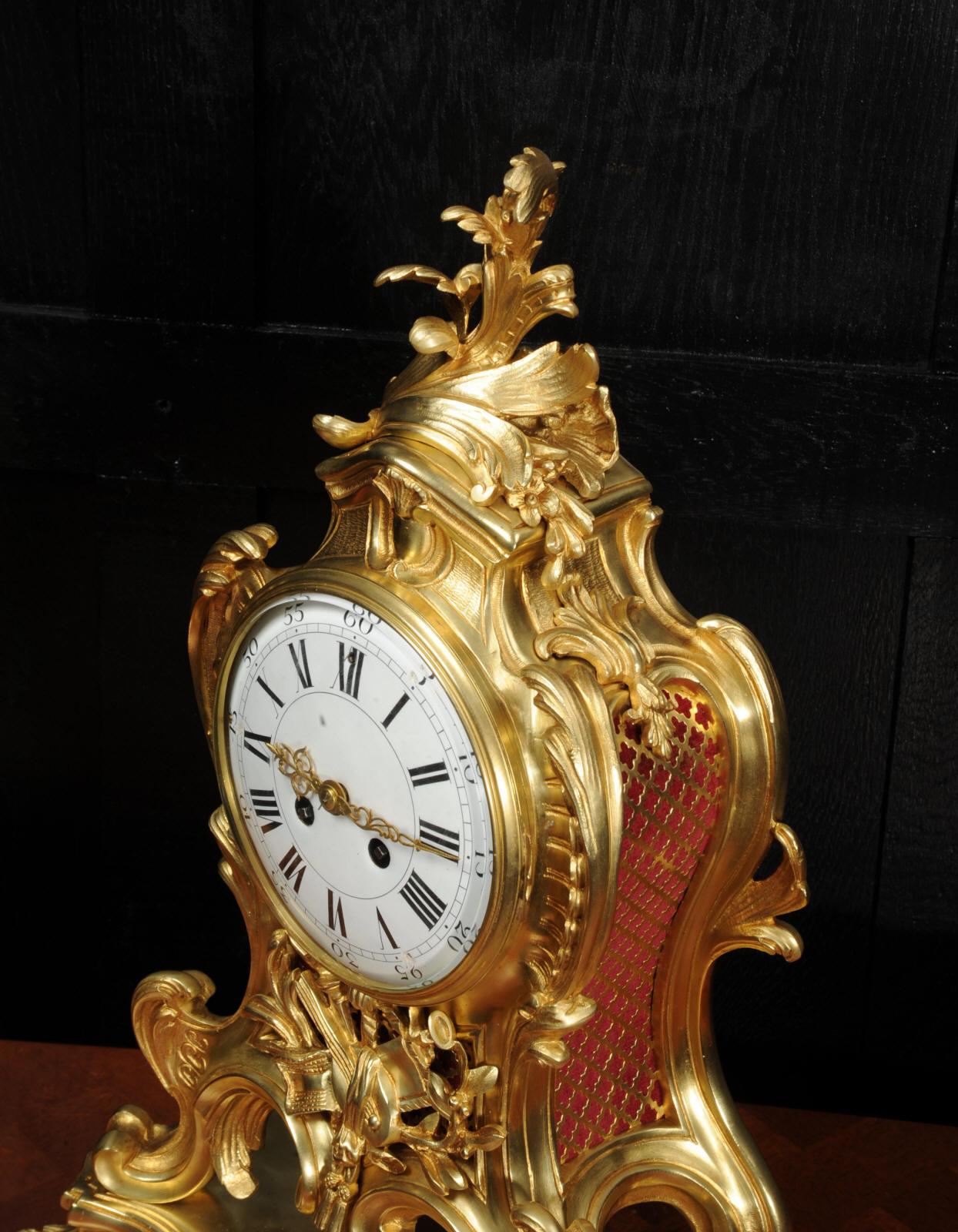 Large Antique French Rococo Ormolu Clock 8