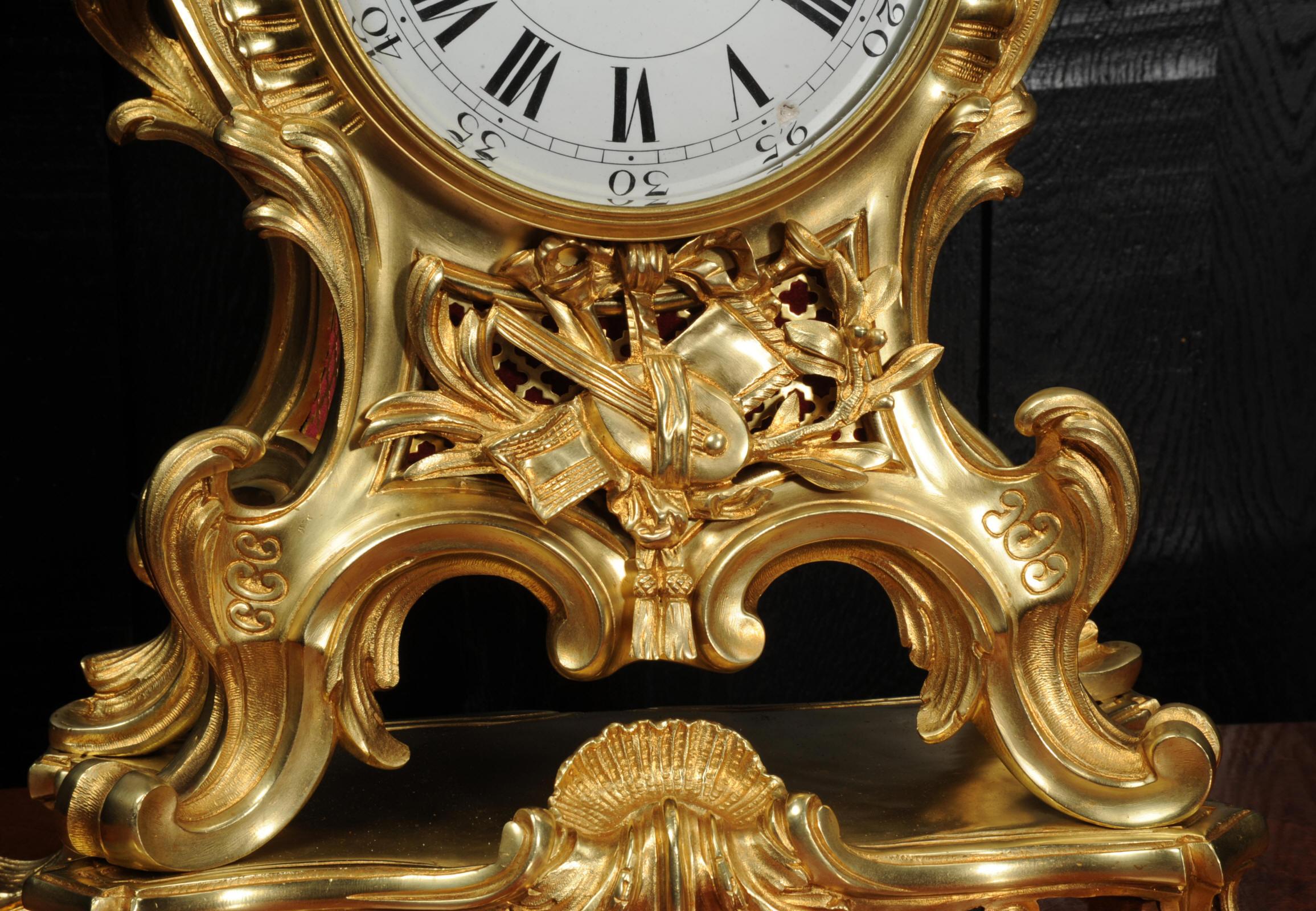 Large Antique French Rococo Ormolu Clock 9