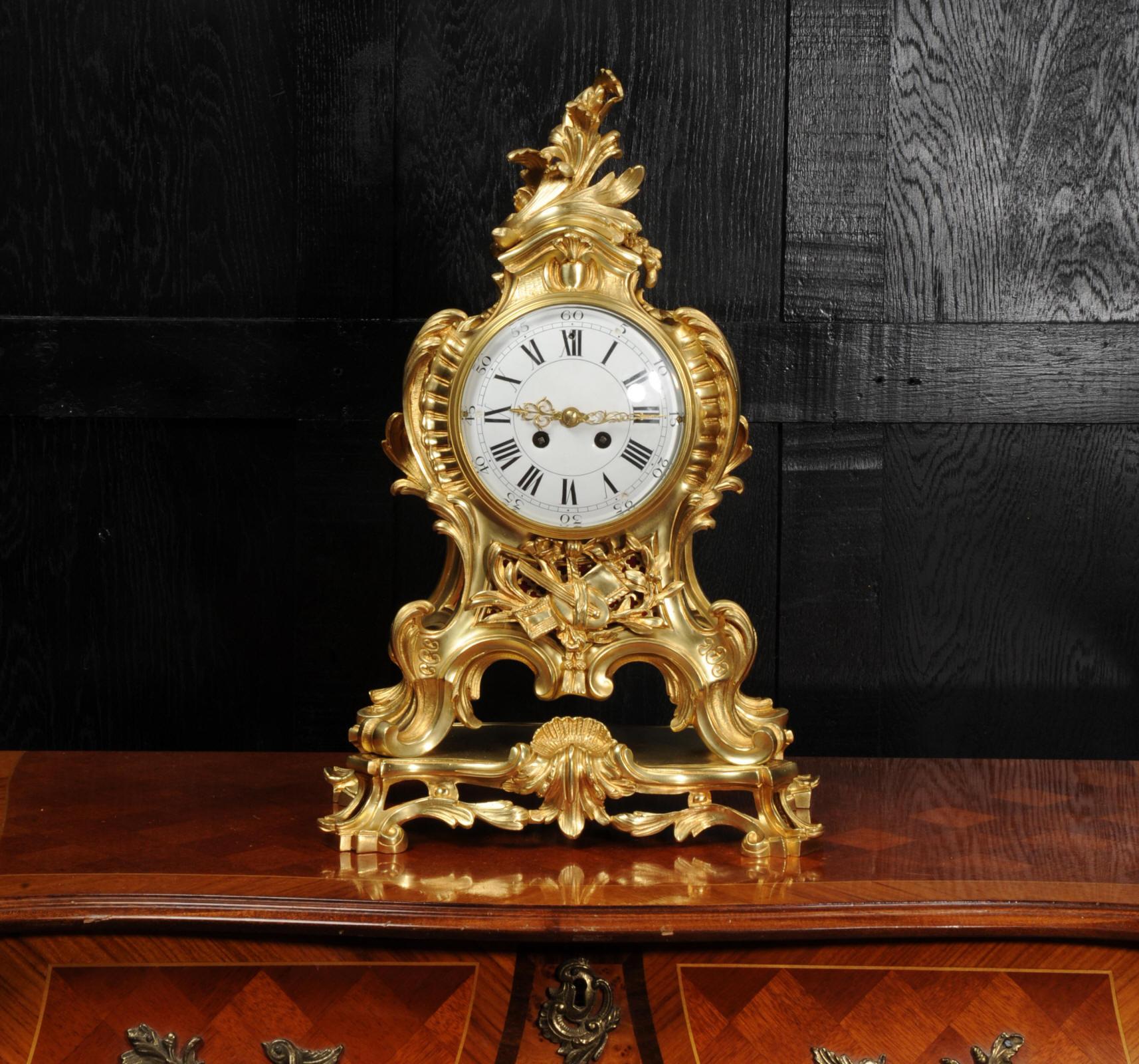 Large Antique French Rococo Ormolu Clock In Good Condition In Belper, Derbyshire