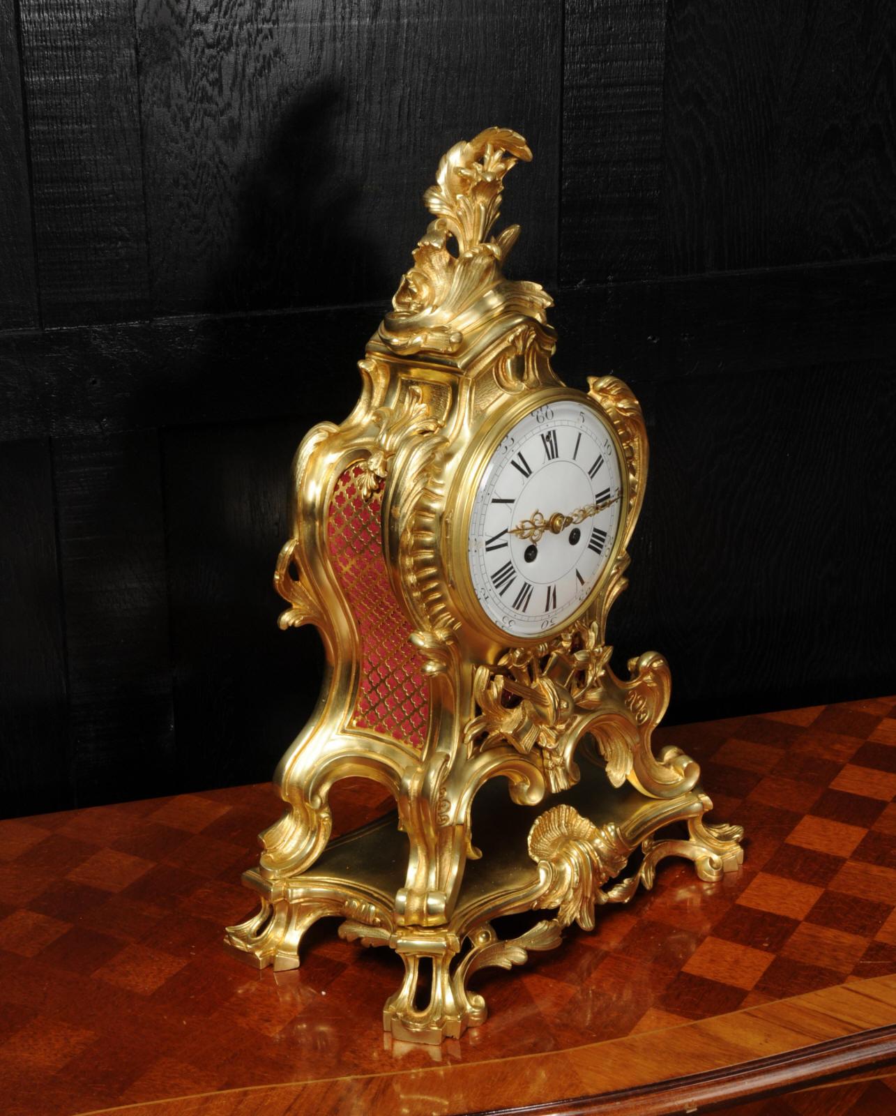 Large Antique French Rococo Ormolu Clock 3