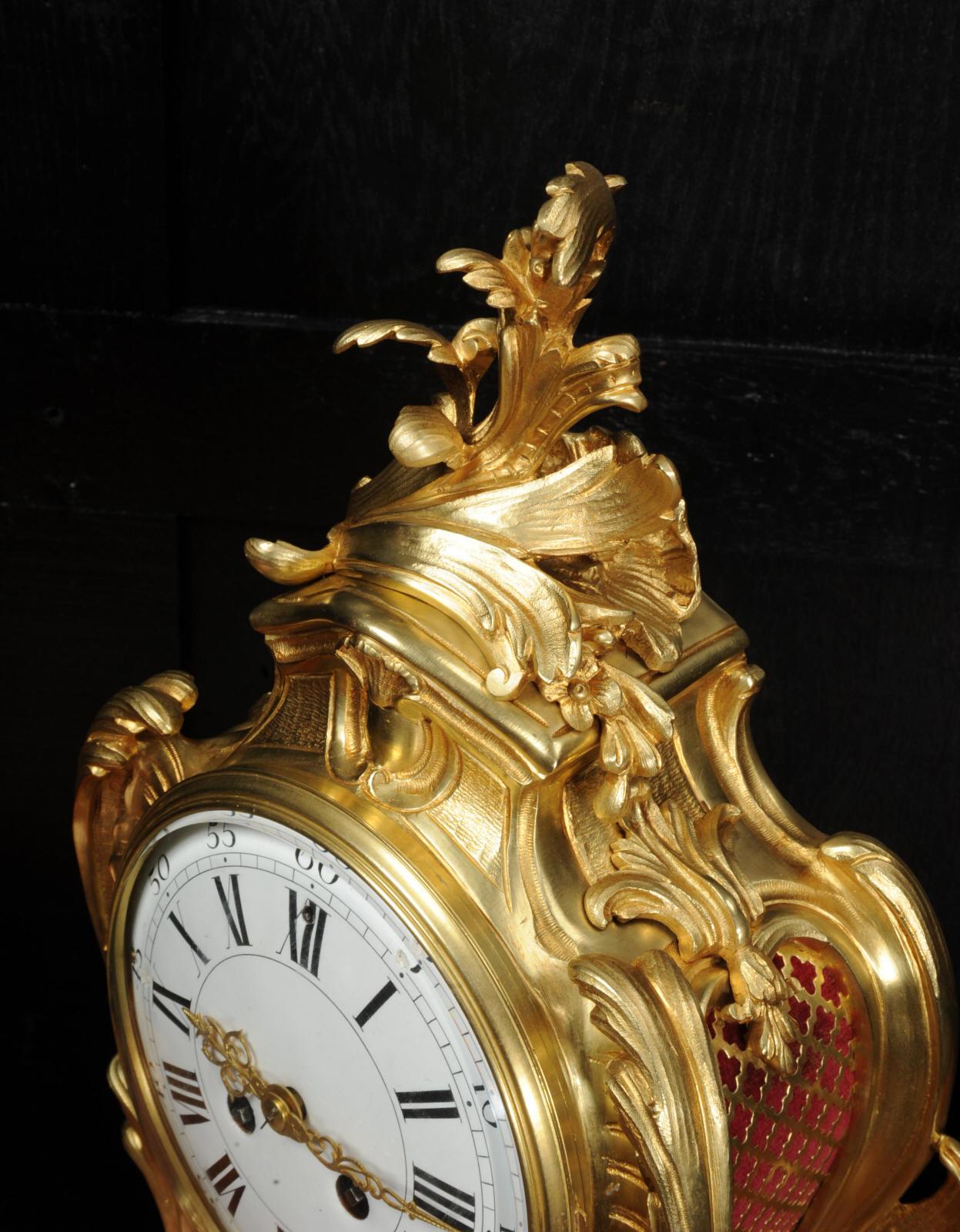 Large Antique French Rococo Ormolu Clock 4