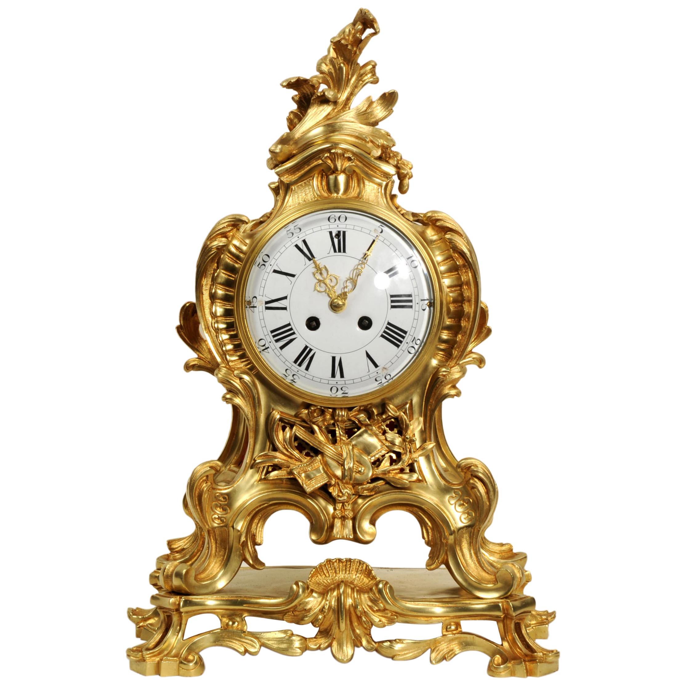 Large Antique French Rococo Ormolu Clock