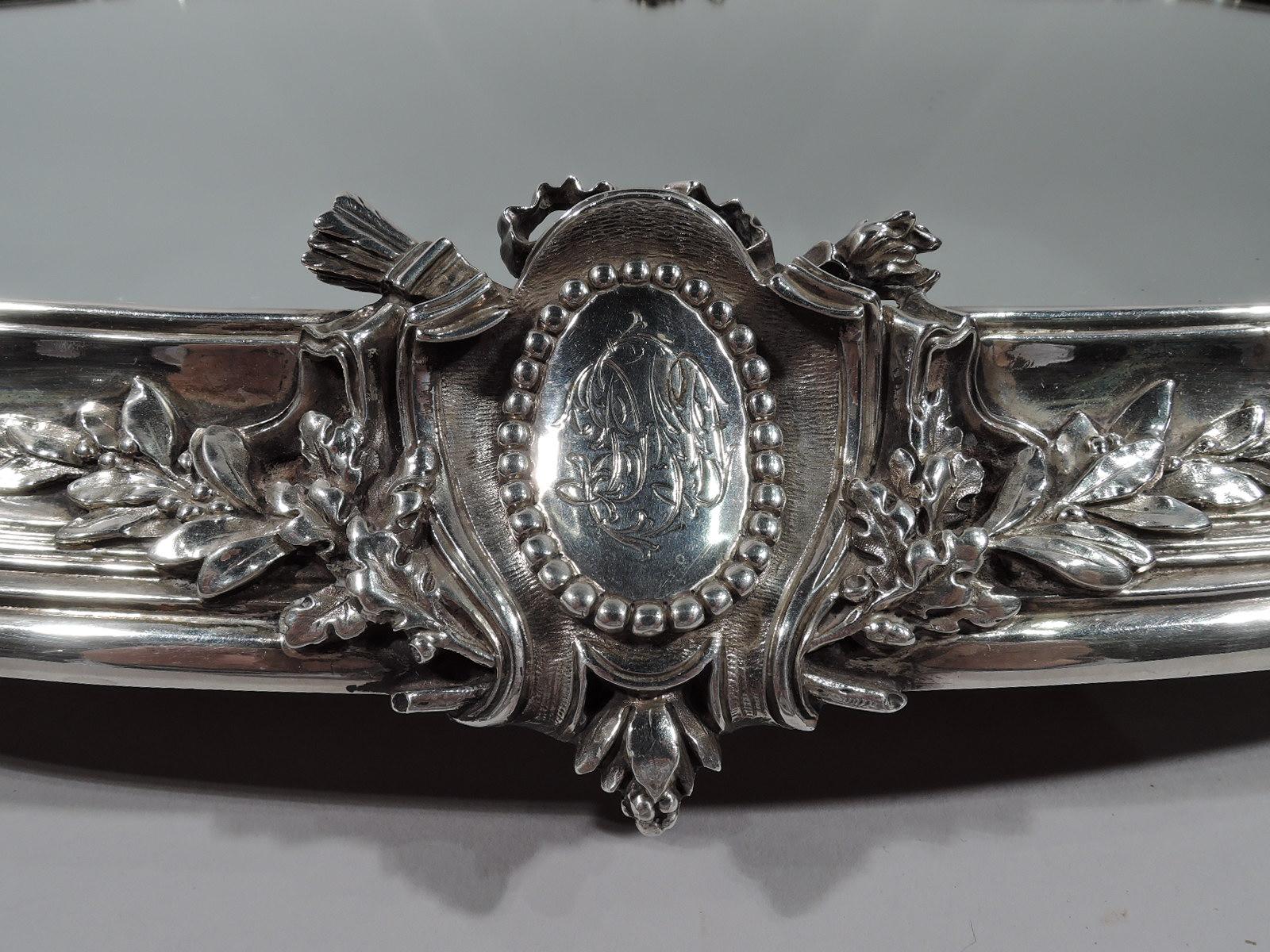 19th Century Large Antique French Rococo Revival Silver Centerpiece Plateau For Sale