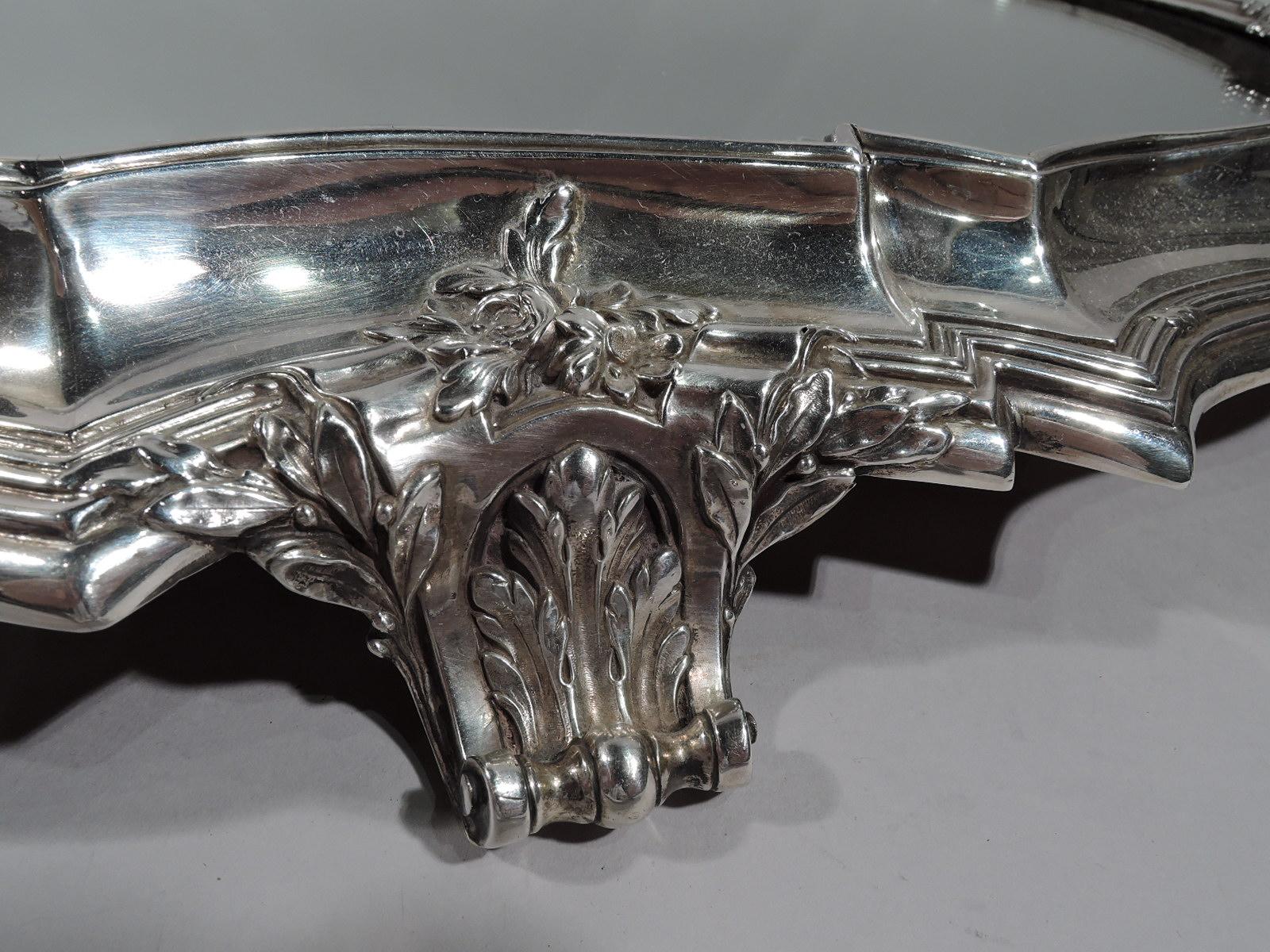 19th Century Large Antique French Rococo Revival Silver Centerpiece Plateau For Sale