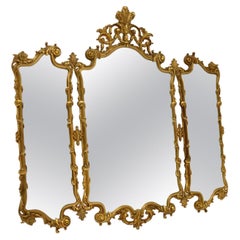 Large Vintage French Rococo Style Brass Mirror