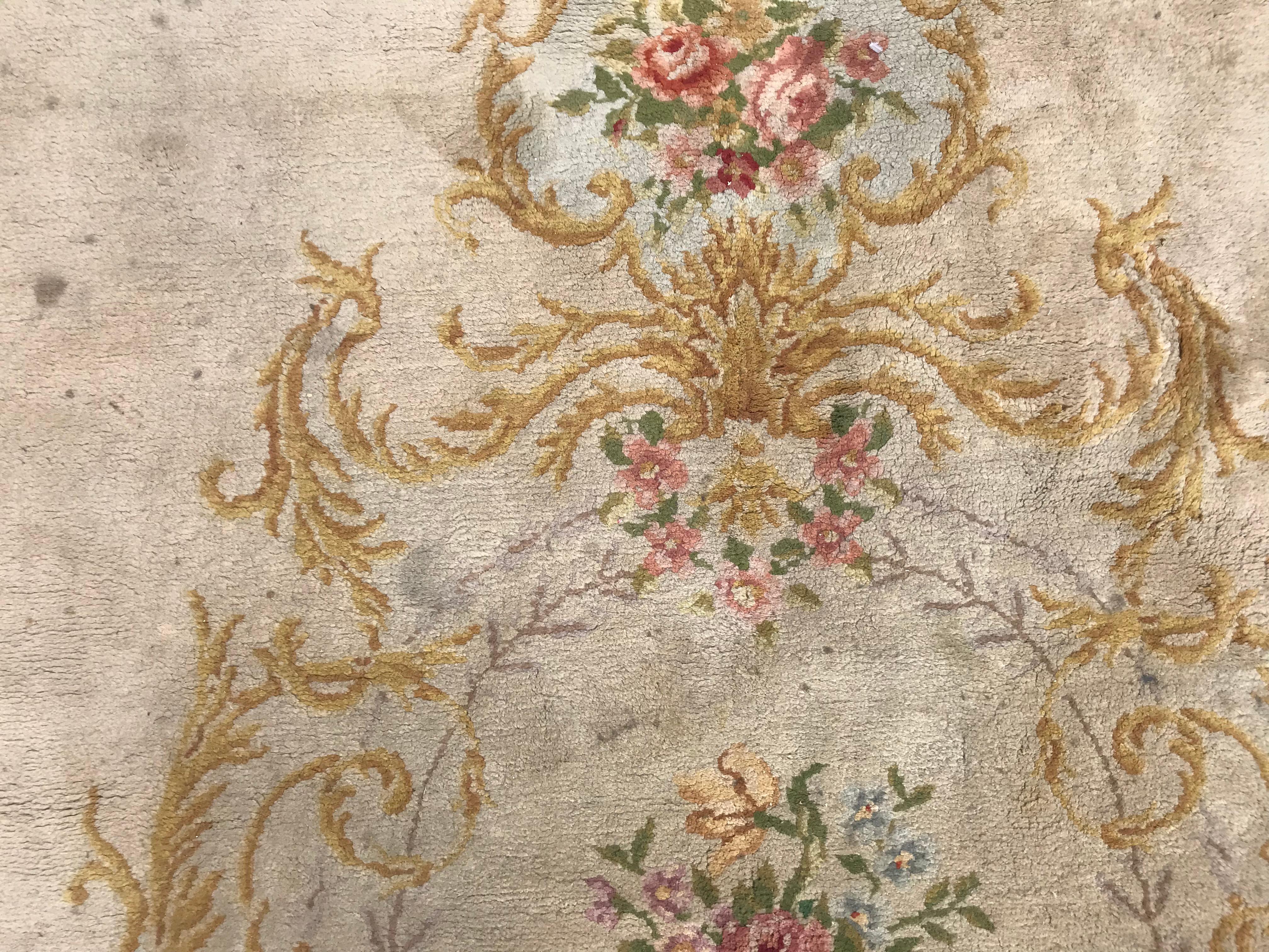 Hand-Knotted Large Antique French Savonnerie 19th Century Rug