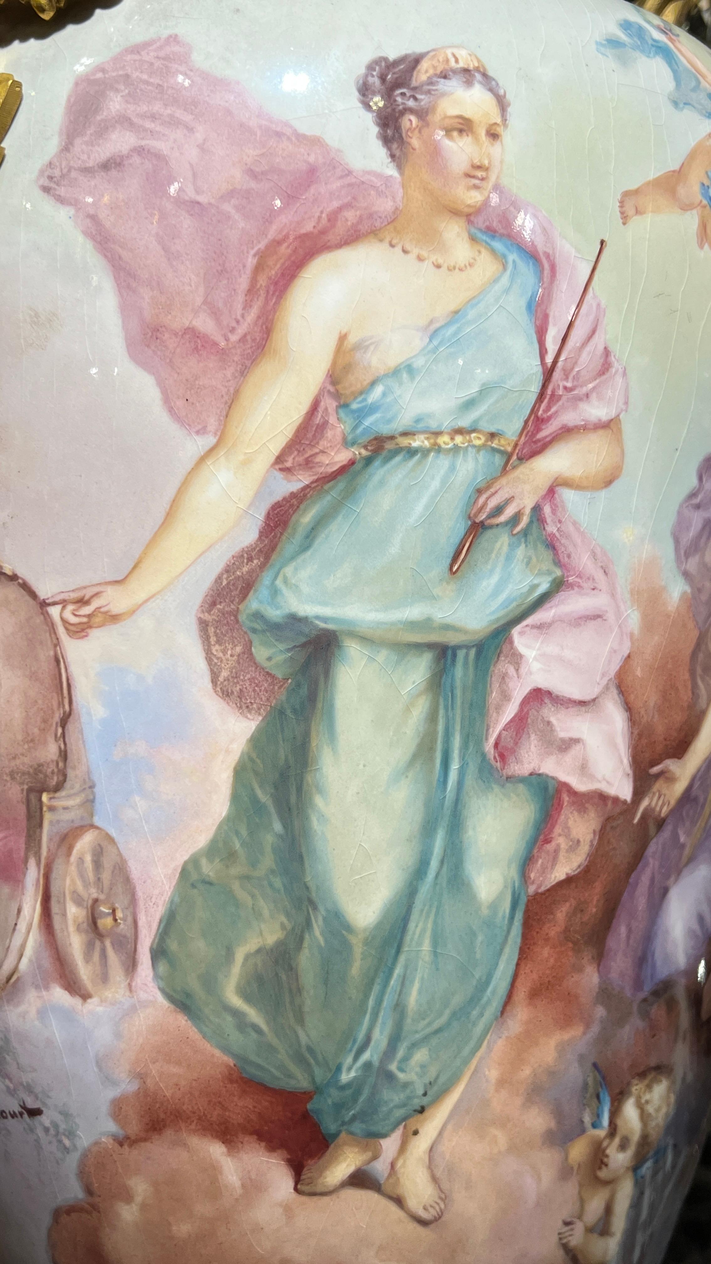 Bronzo Large Antique French Sevres Style Gilt Bronze Mounted Porcelain Vase with Cover in vendita