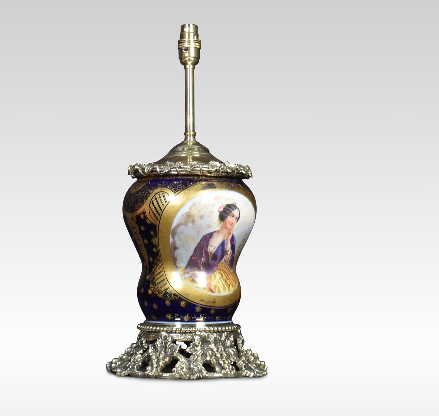 Large Antique French Sevres Style Ormolu-Mounted Table Lamp In Good Condition In Cheshire, GB