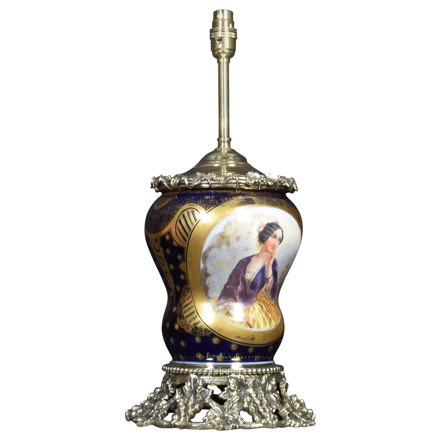 Large Antique French Sevres Style Ormolu-Mounted Table Lamp