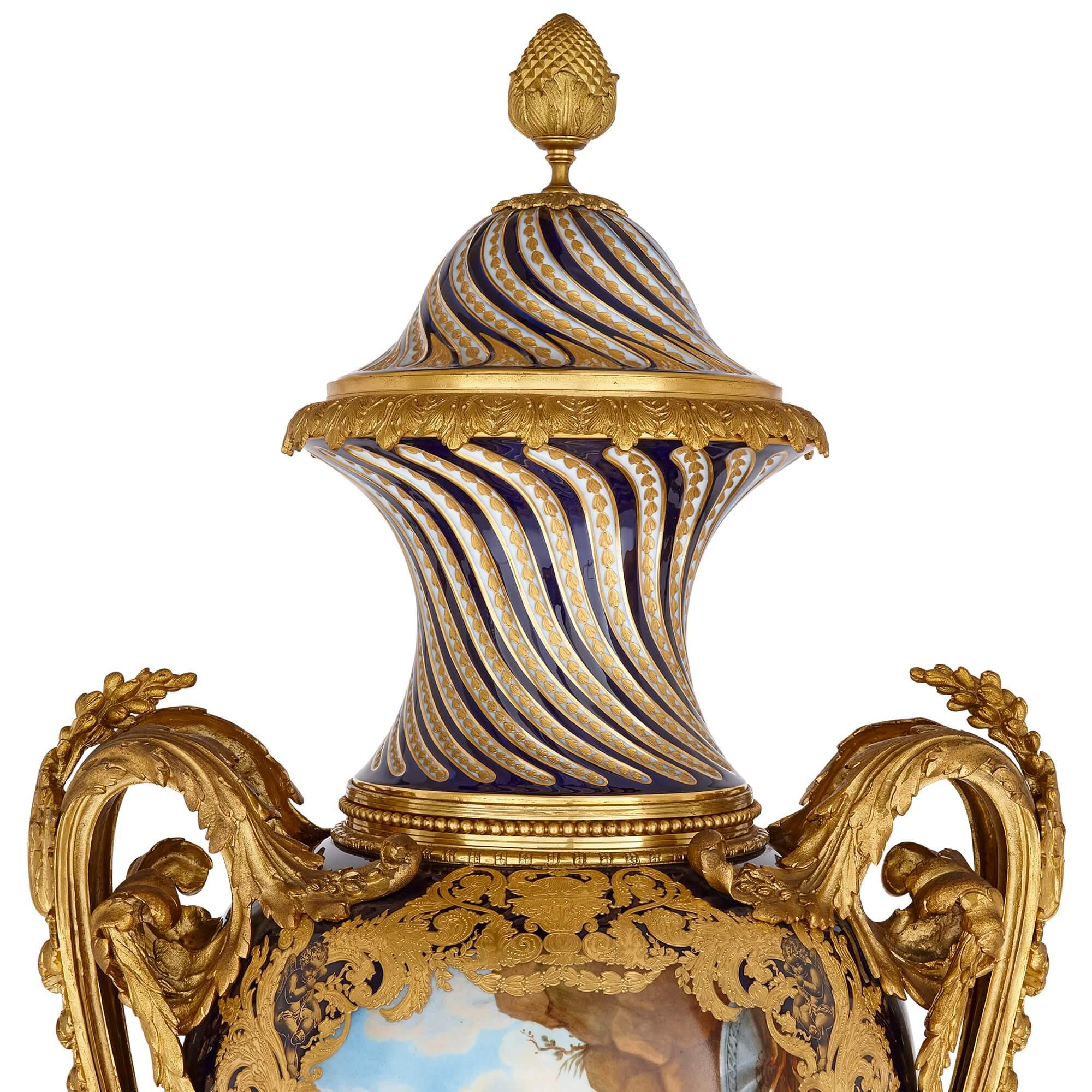 19th Century Large Antique French Sèvres Style Porcelain and Gilt Bronze Vase  For Sale