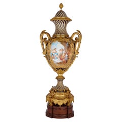 Large Antique French Sèvres Style Porcelain and Gilt Bronze Vase 