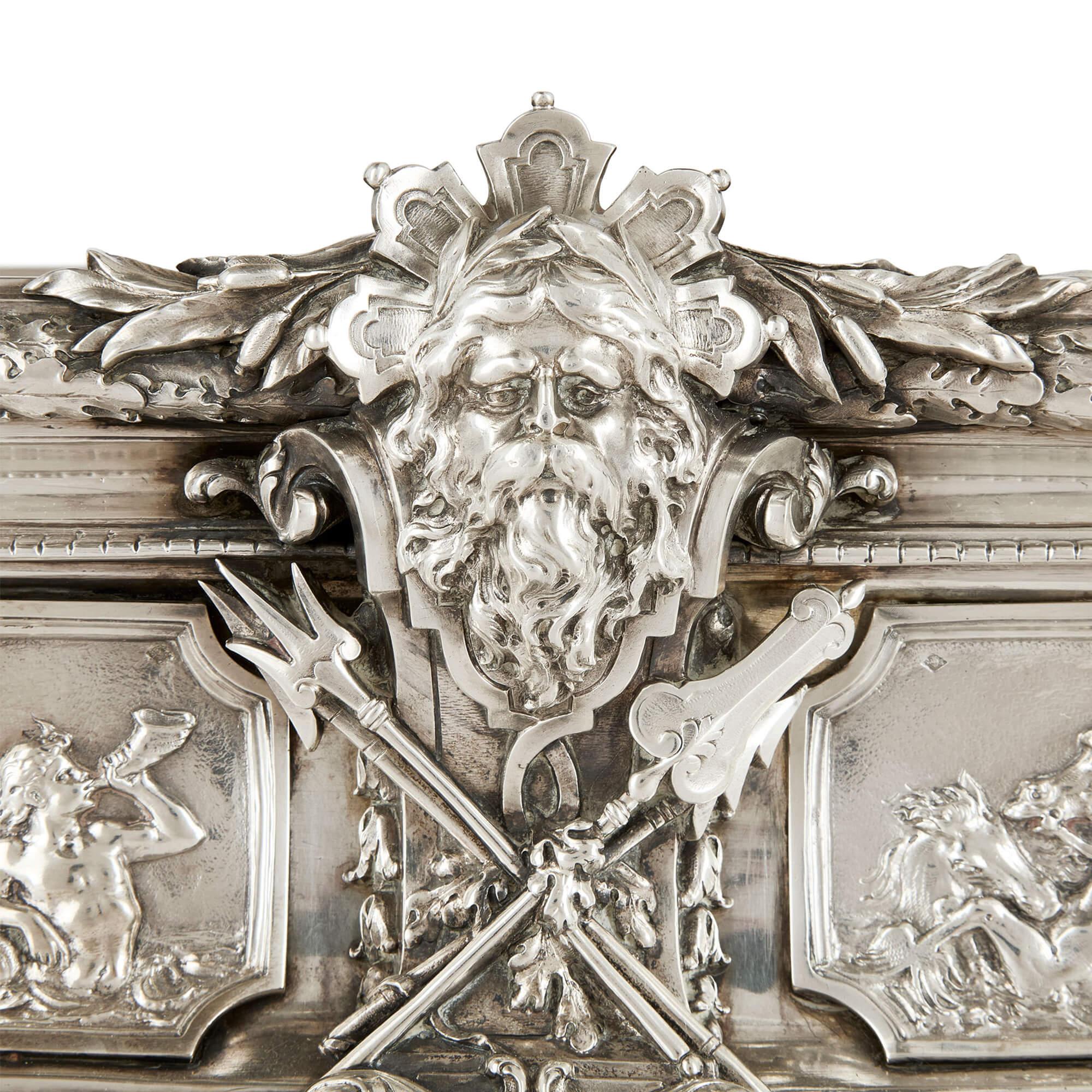 Large Antique French Silver Centrepiece Jardiniere Vase Mythology Émile Sanner For Sale 3