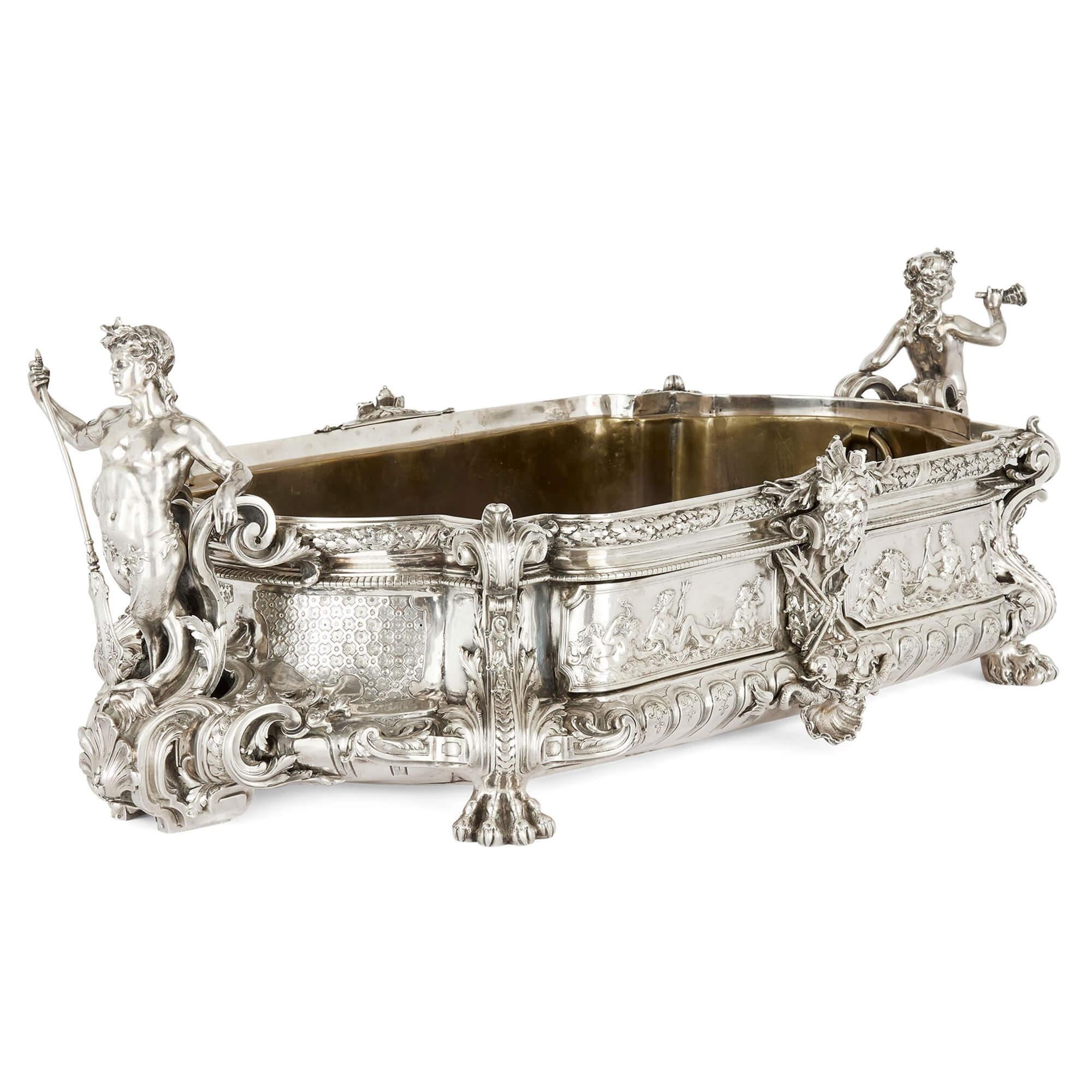 Belle Époque Large Antique French Silver Centrepiece Jardiniere Vase Mythology Émile Sanner For Sale