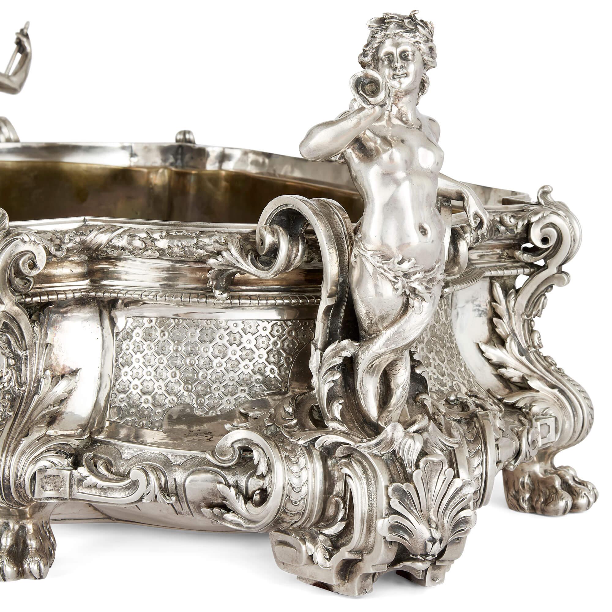 19th Century Large Antique French Silver Centrepiece Jardiniere Vase Mythology Émile Sanner For Sale