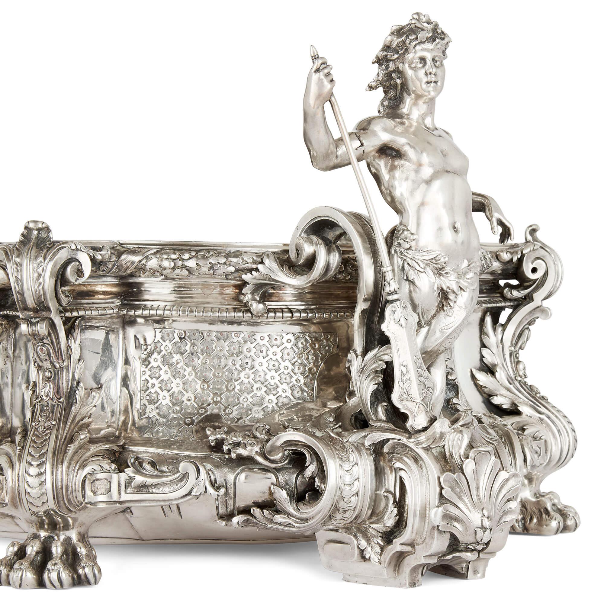 Metal Large Antique French Silver Centrepiece Jardiniere Vase Mythology Émile Sanner For Sale