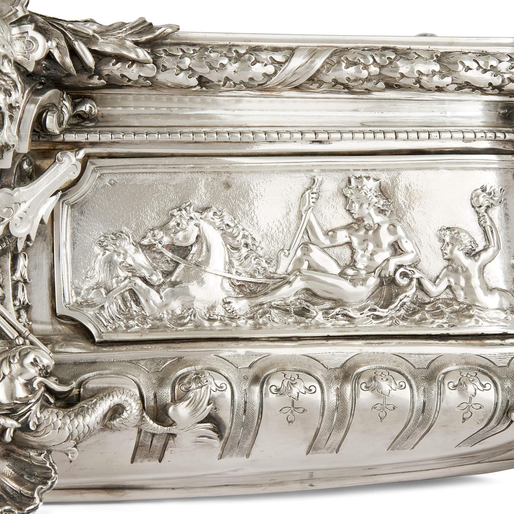 Large Antique French Silver Centrepiece Jardiniere Vase Mythology Émile Sanner For Sale 1