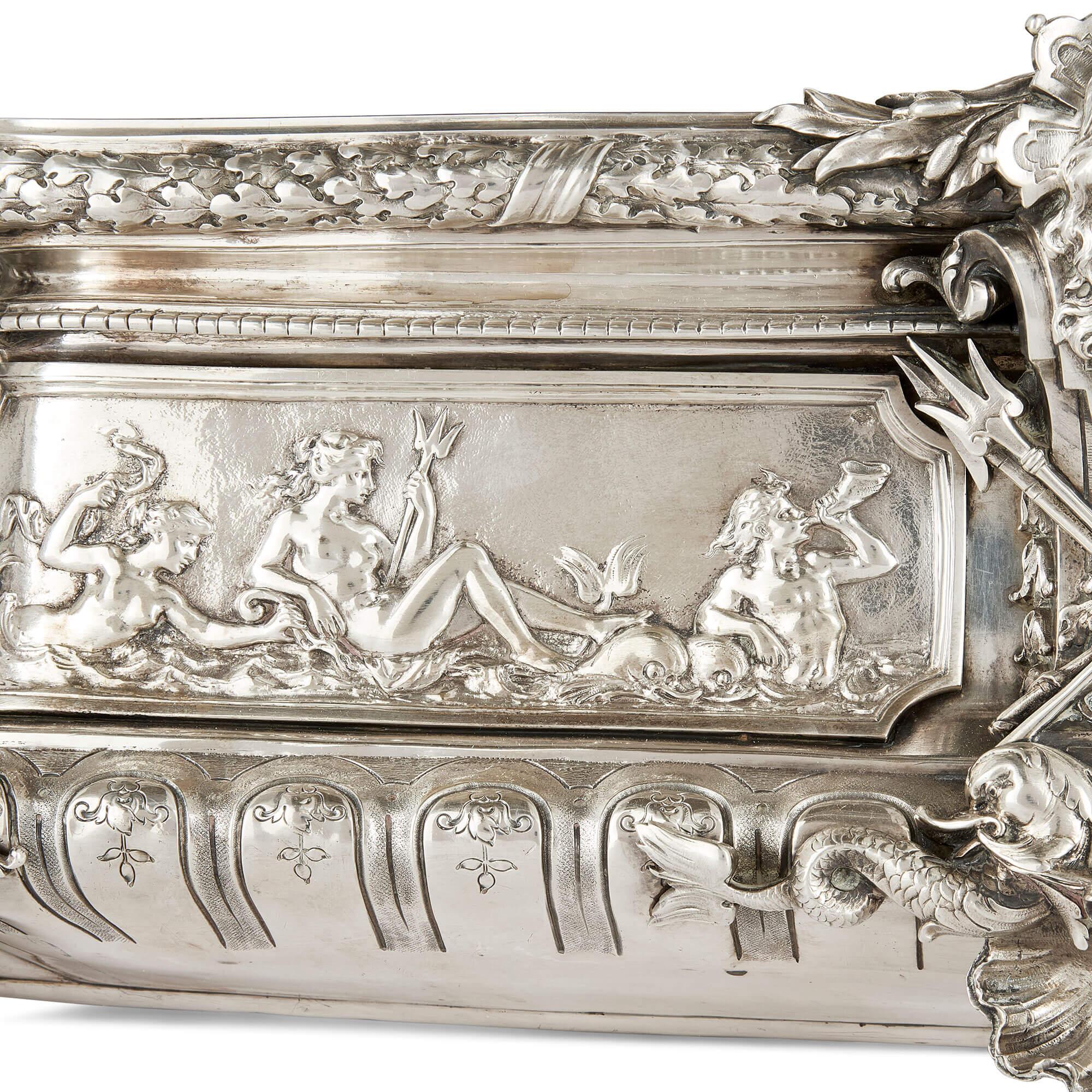 Large Antique French Silver Centrepiece Jardiniere Vase Mythology Émile Sanner For Sale 2