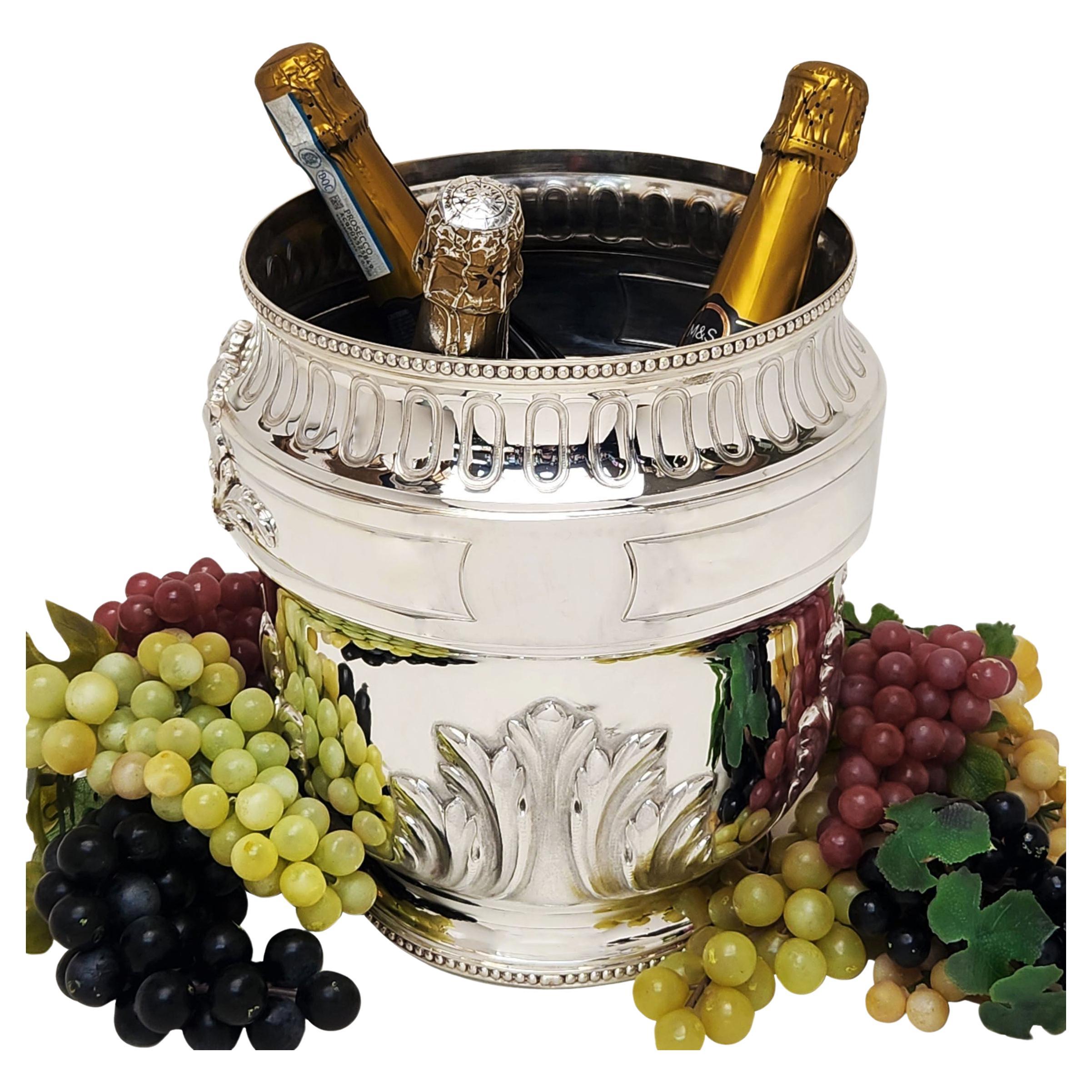 Large Antique French Silver Wine Cooler / Champagne Bucket c. 1890 For Sale