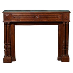 Large Antique French Solid Oak Louis Style Fireplace